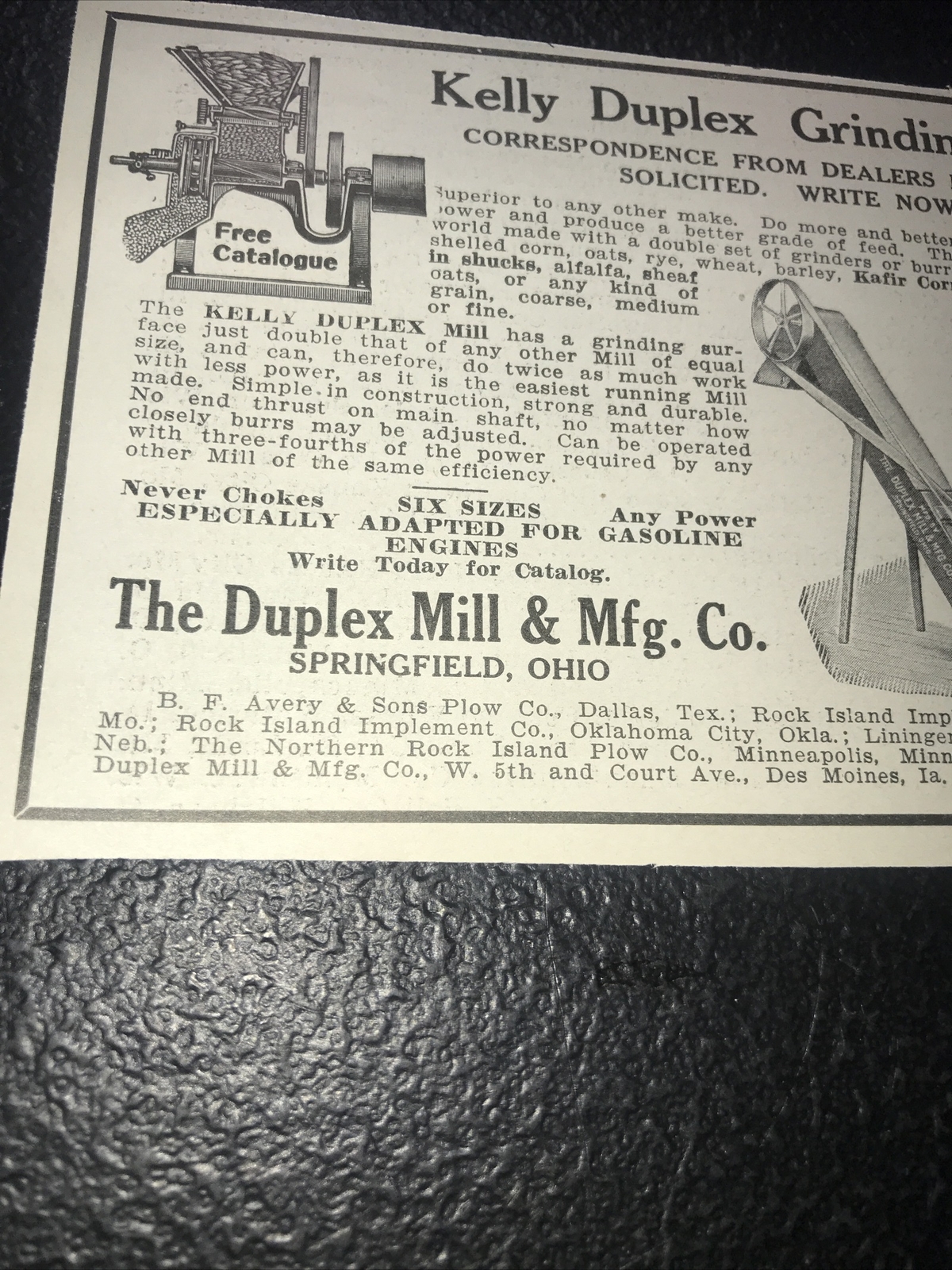 1916 Kelly Duplex Mill Grinding Mills Farm Advertising – Springfield – Ohio