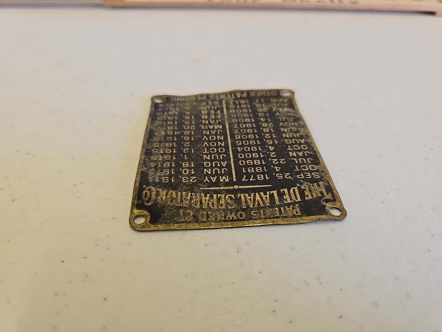 Antique De Laval Seperator Co Advertising 1919 Brass Patent List Badge Emblem