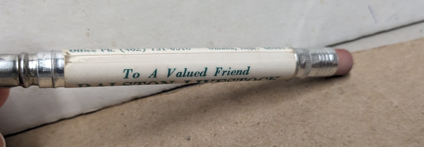 Vintage Ralston Livestock Market Service Omaha NE Bullet Pencil Leo A. Zarestky