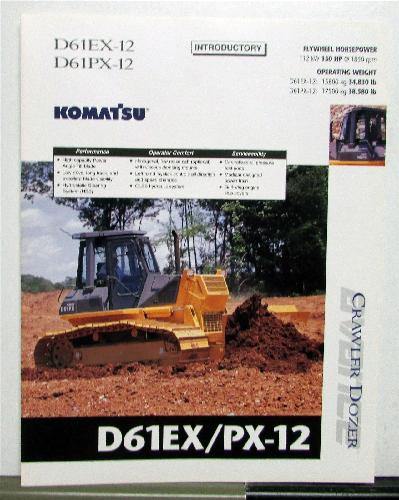 1990s Komatsu D61EX-12 & D61PX-12 Crawler Dozer Specs Construction Sale Brochure