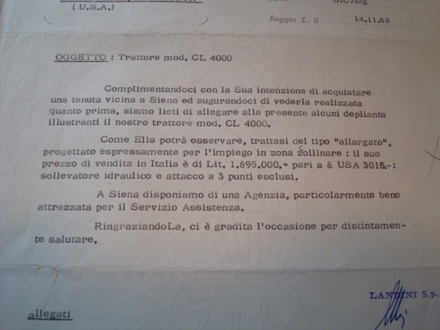 Italian Tractor Landini CL 4000 w/ 1962 Letter