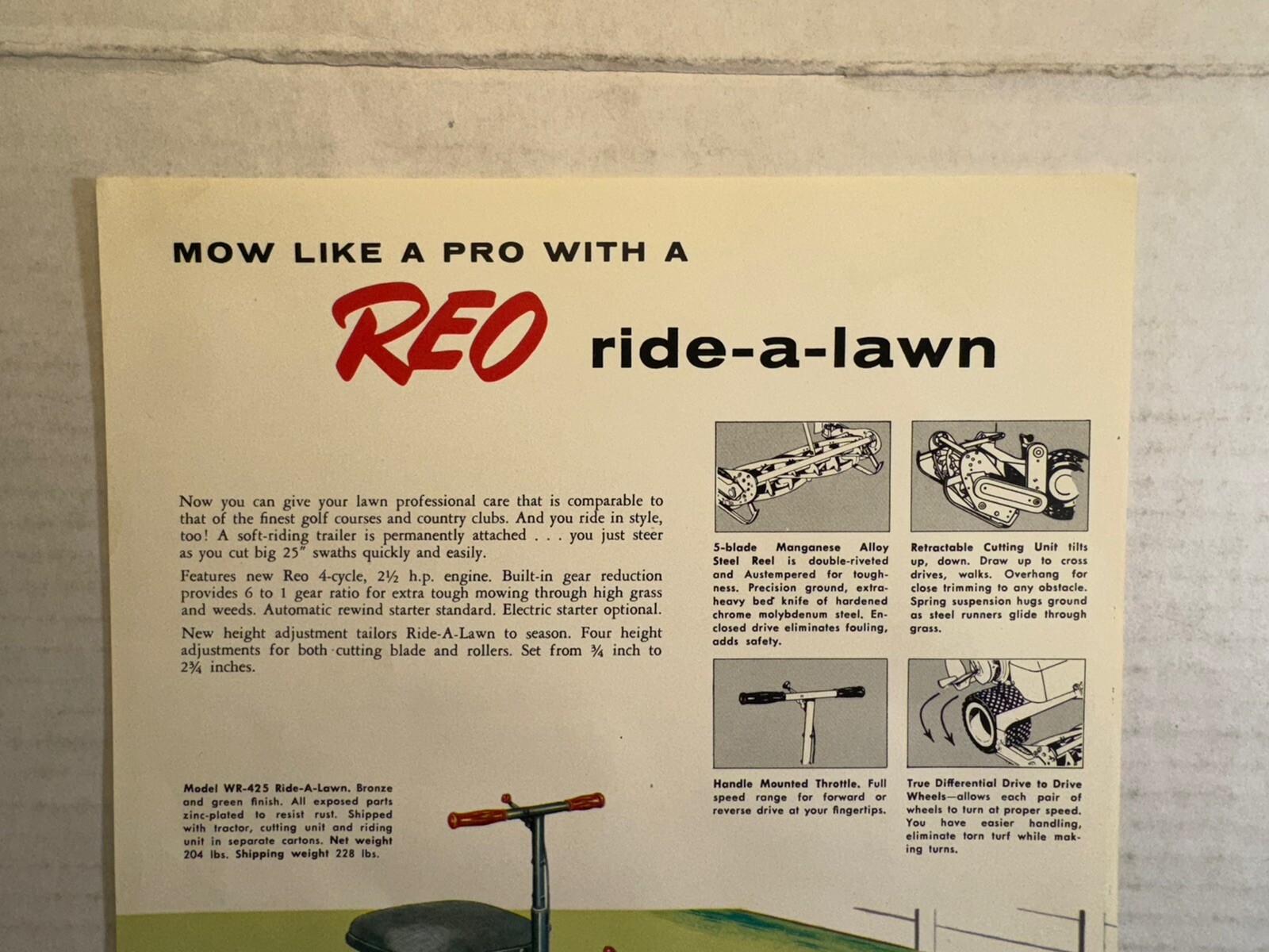 Vintage Mow Like A Pro With A Reo Ride-A-lawn Lansing MI Brochure Damaged
