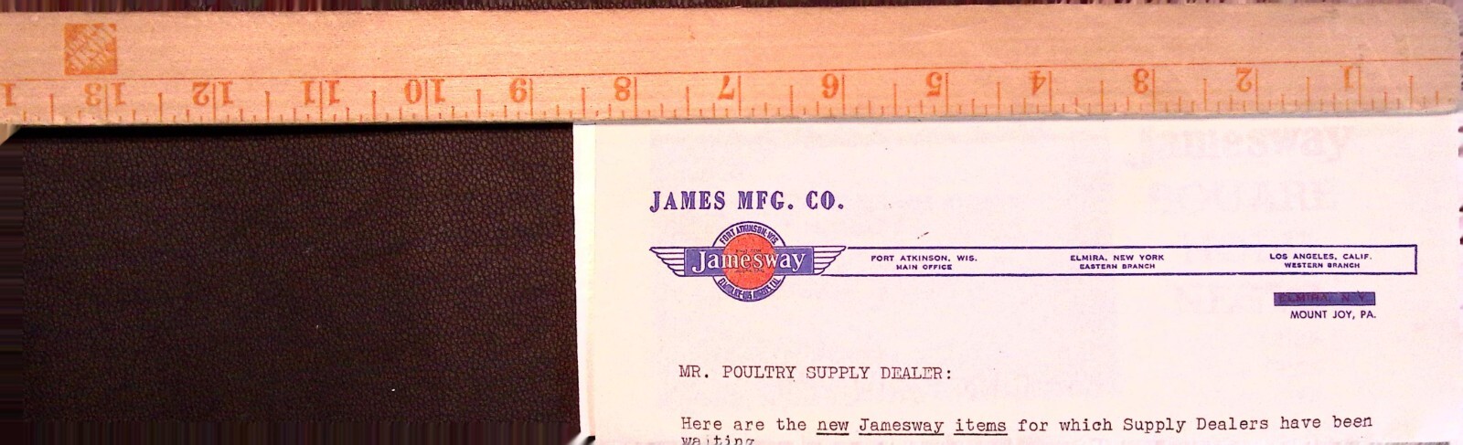 Jamesway Poultry Supply Dealer Letter & Ad 1940s Nests Waterers Feeders Mt Joy