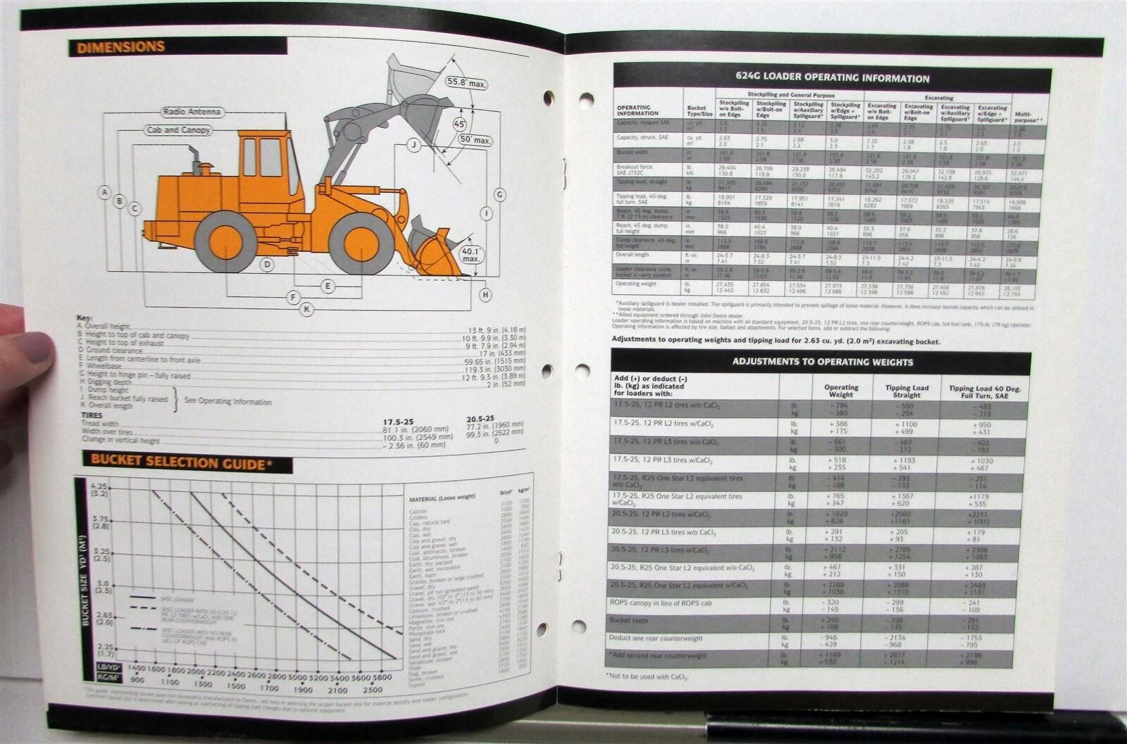 1992 John Deere 624G Loader Specifications Construction Sale Brochure