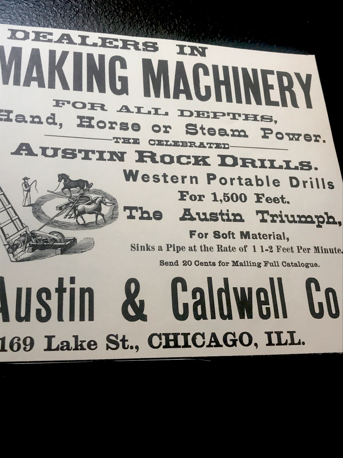 1889 Well Making Machinery Farm Advertising – Chicago Goulds, Austin & Caldwell