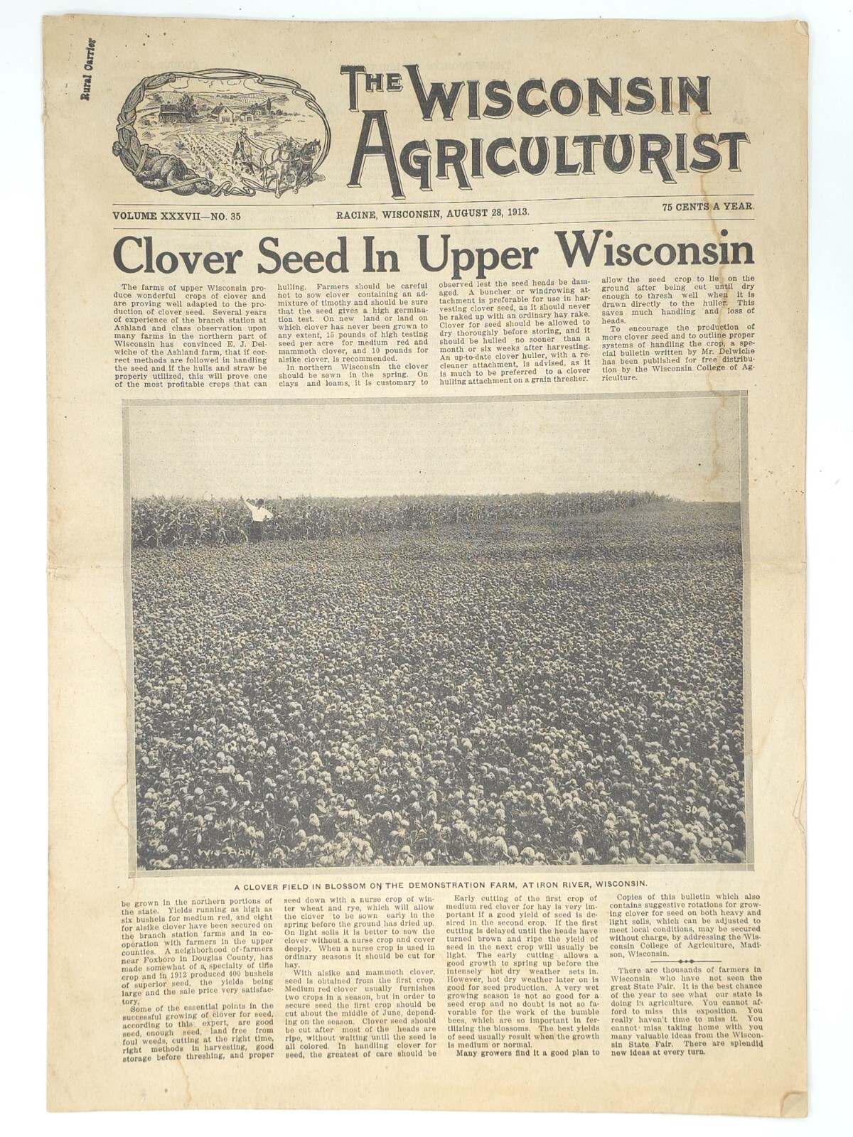 1913 The Wisconsin Agriculturist Farm News Newspaper Livestock Overland Motors