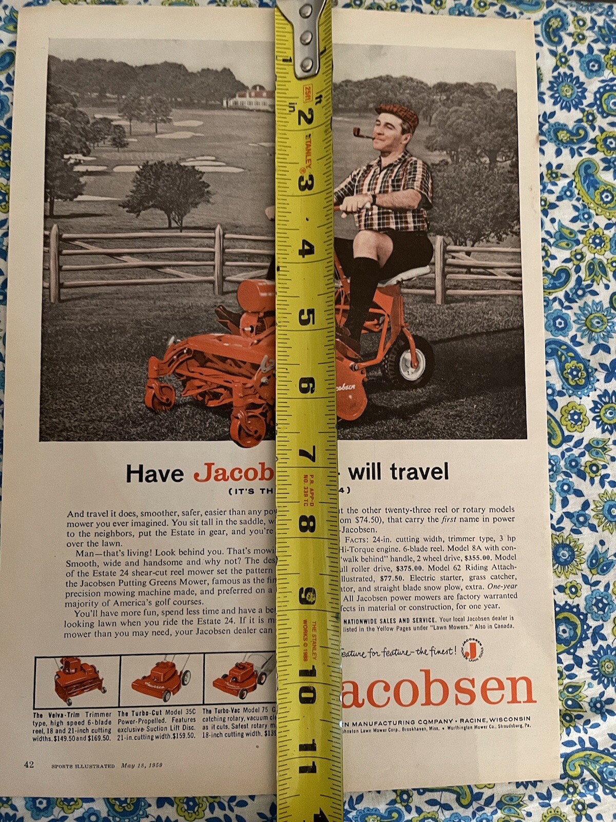 Vintage 1959 Jacobsen Estate 24 Reel Mower Print Ad