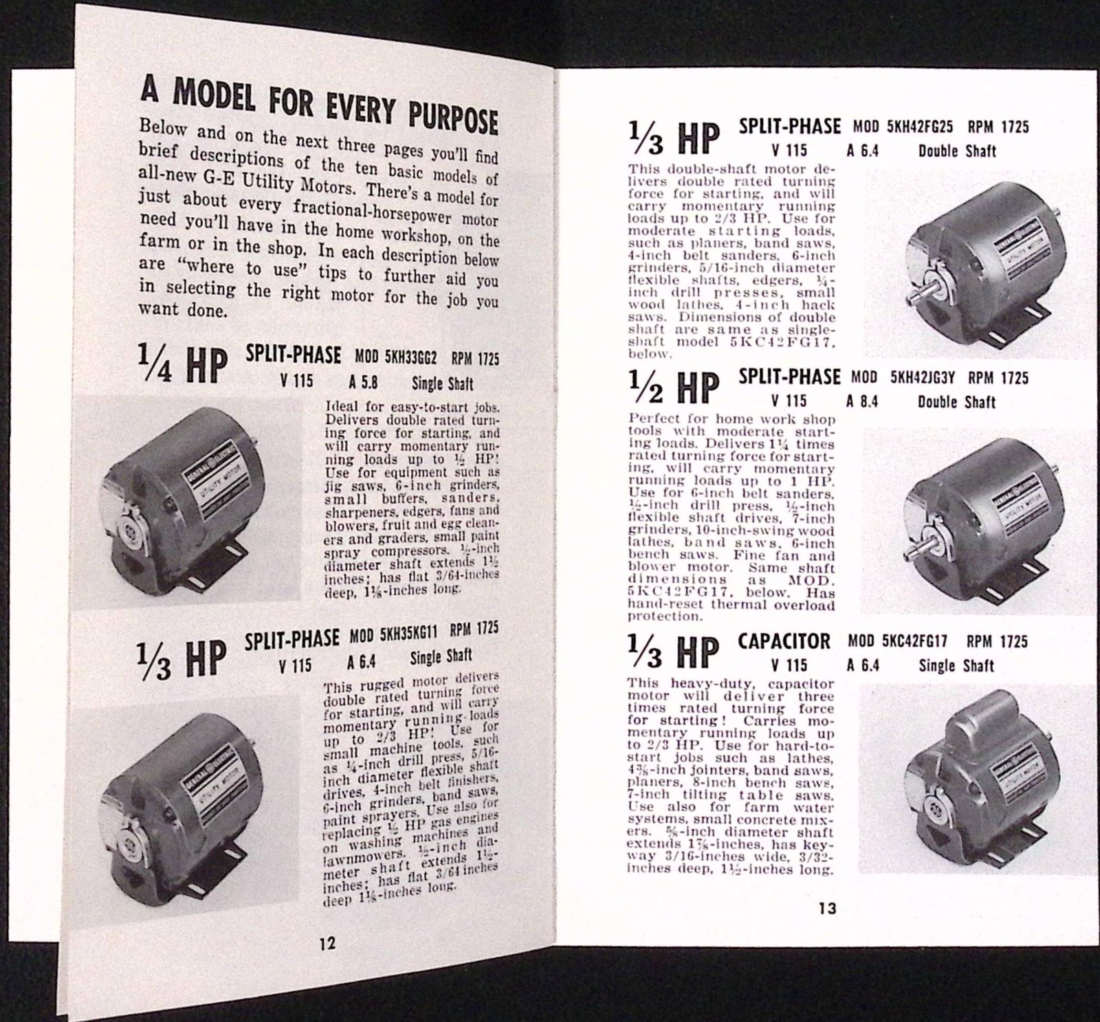 1954 General Electric Hoe to Choose Your Motor Brochure Schenectady NY
