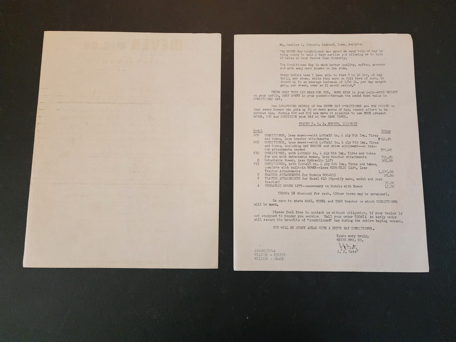 Vintage Lot Farm Salesman Letters Brochures Mayrath Meyer Elevator Farmrite T55