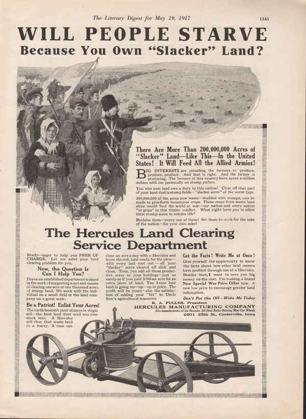 1917 HERCULES BA FULLER SERVICE DEPMENT MACHINE LOG PIONEER LUMBER TREE AD19223