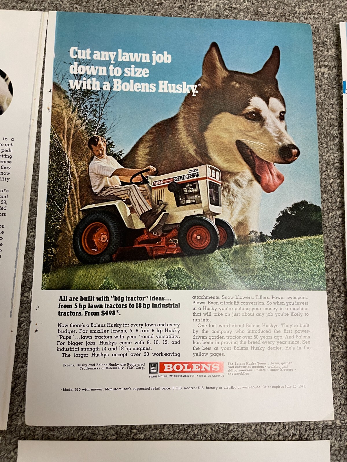 Bolens Print Ads Lot of 8 – 1960s 70s – 10 x 7 – Riding Lawn Mowers – Palmer