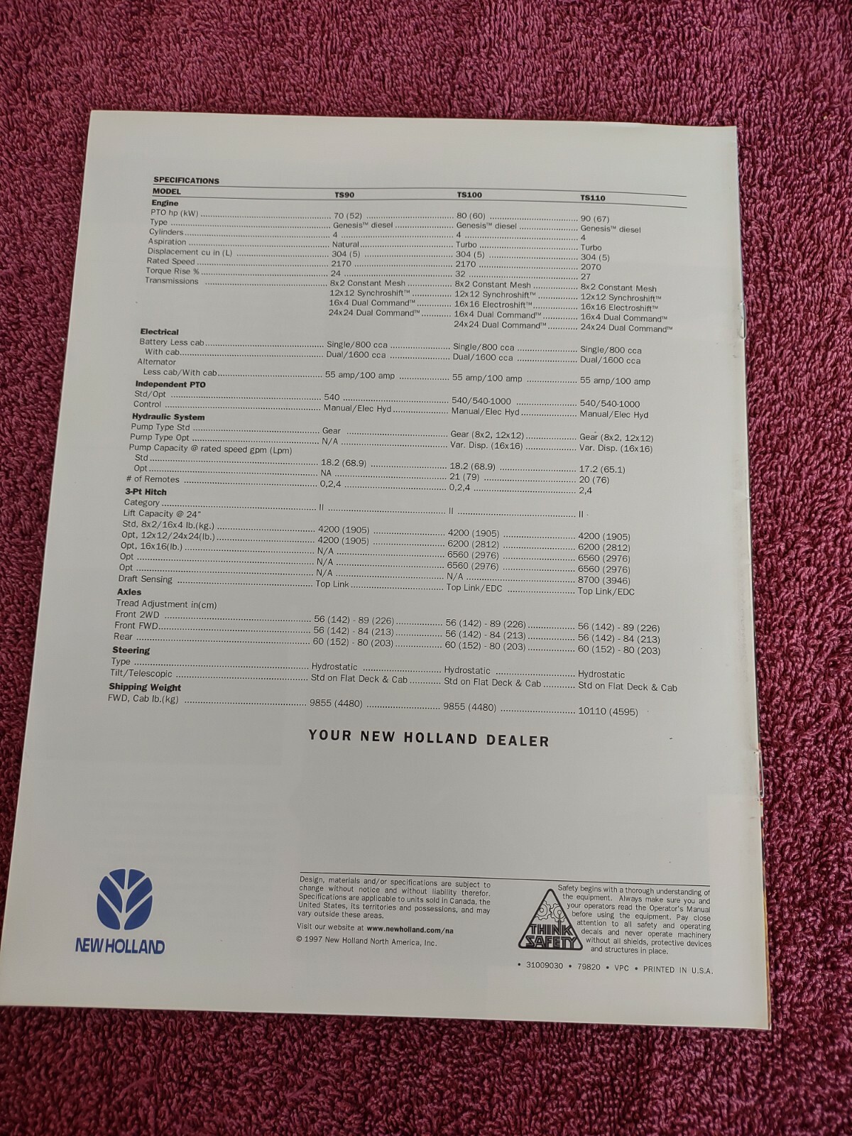 New Holland Ts90 ts100 ts110 Tractor Brochure, Advertising,Literature ,Lot of 4