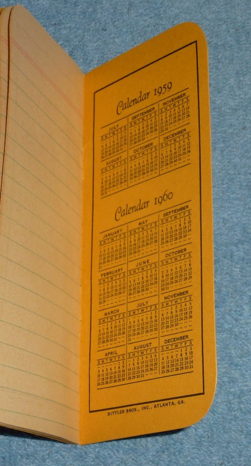 Vintage Piqua Pulverized Limestone Ohio Pocket Memo Notebook 1959 1960 Calendar