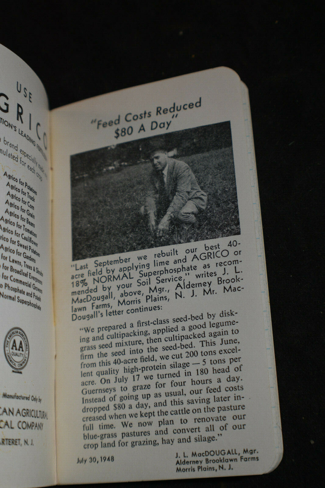 1949 AGRICO &lsquo;Nations Leading Fertilizer&rsquo; Memo Book And Envelope Contents