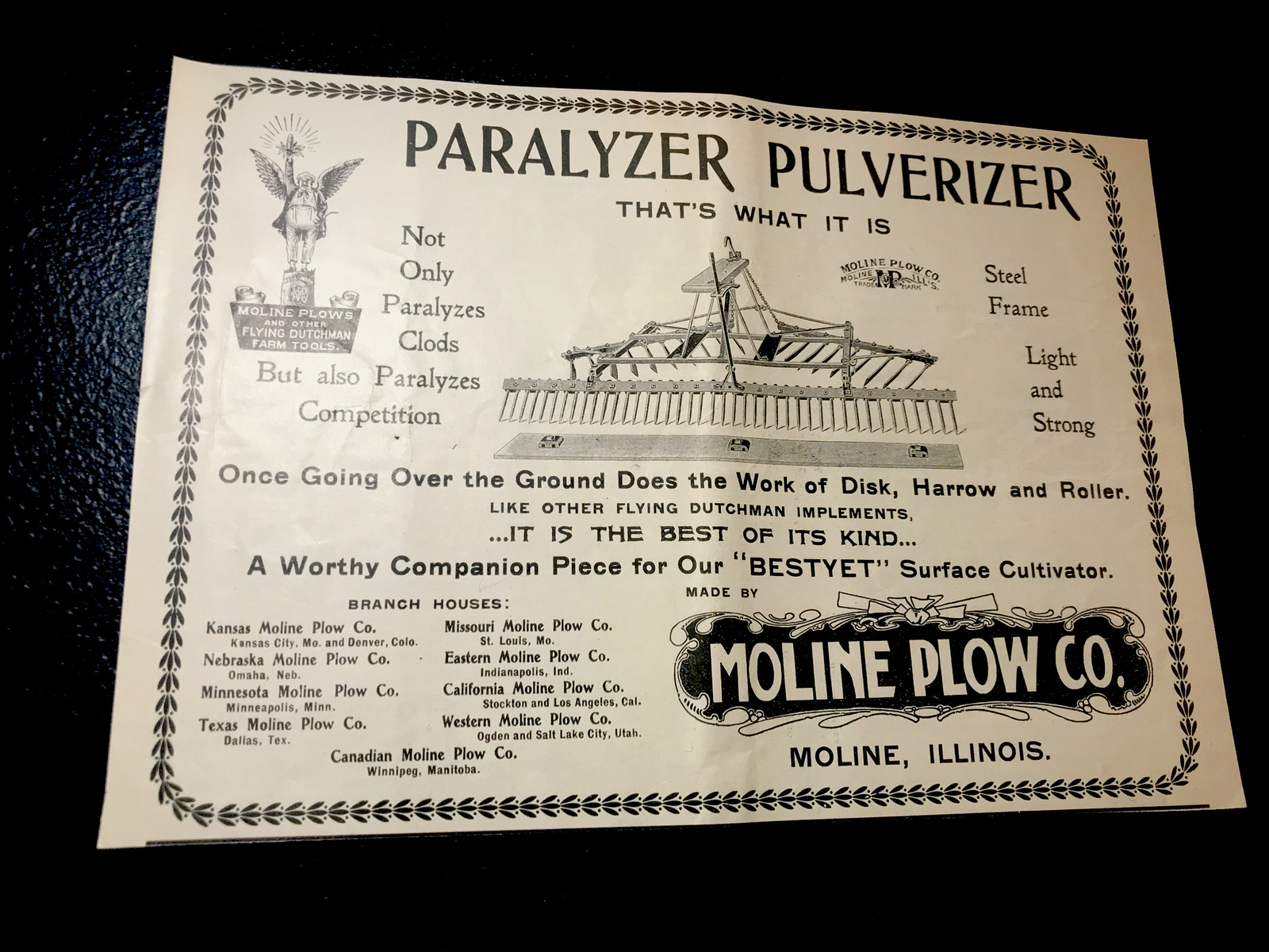 ORIGINAL 1900 Moline Plow Co. Farm Advertising – Moline – Illinois