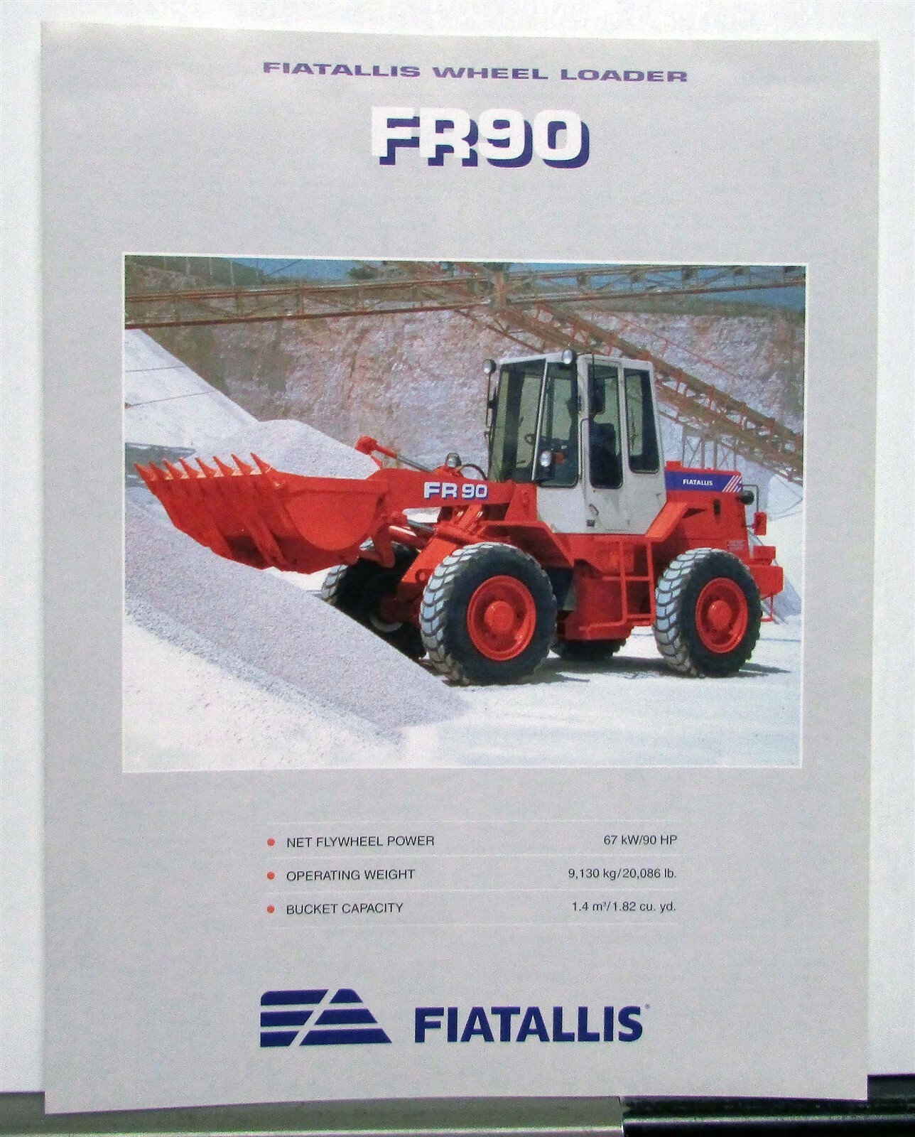 1995 Fiat Allis FR90 Wheel Loader Specifications Construction Sale Brochure