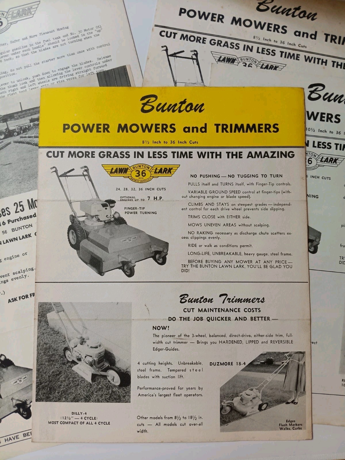 6 Bunton Lawn & Garden Mowers Brochure Lawn LARK, Fort Knox, Instructions