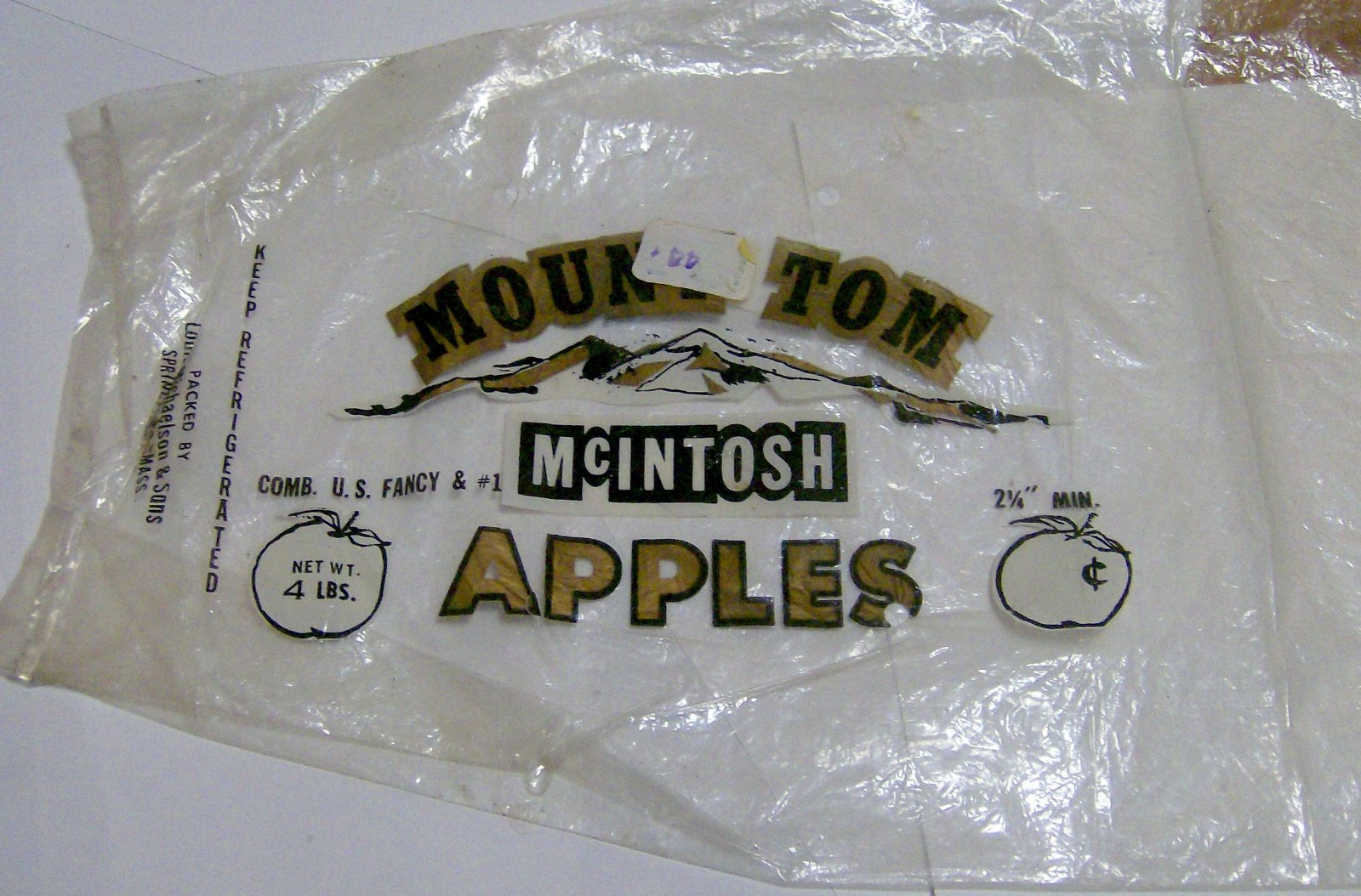 vintage 1950s 1960s MOUNT TOM APPLES bag HOLYOKE MASSACHUSETTS orchard farm MT
