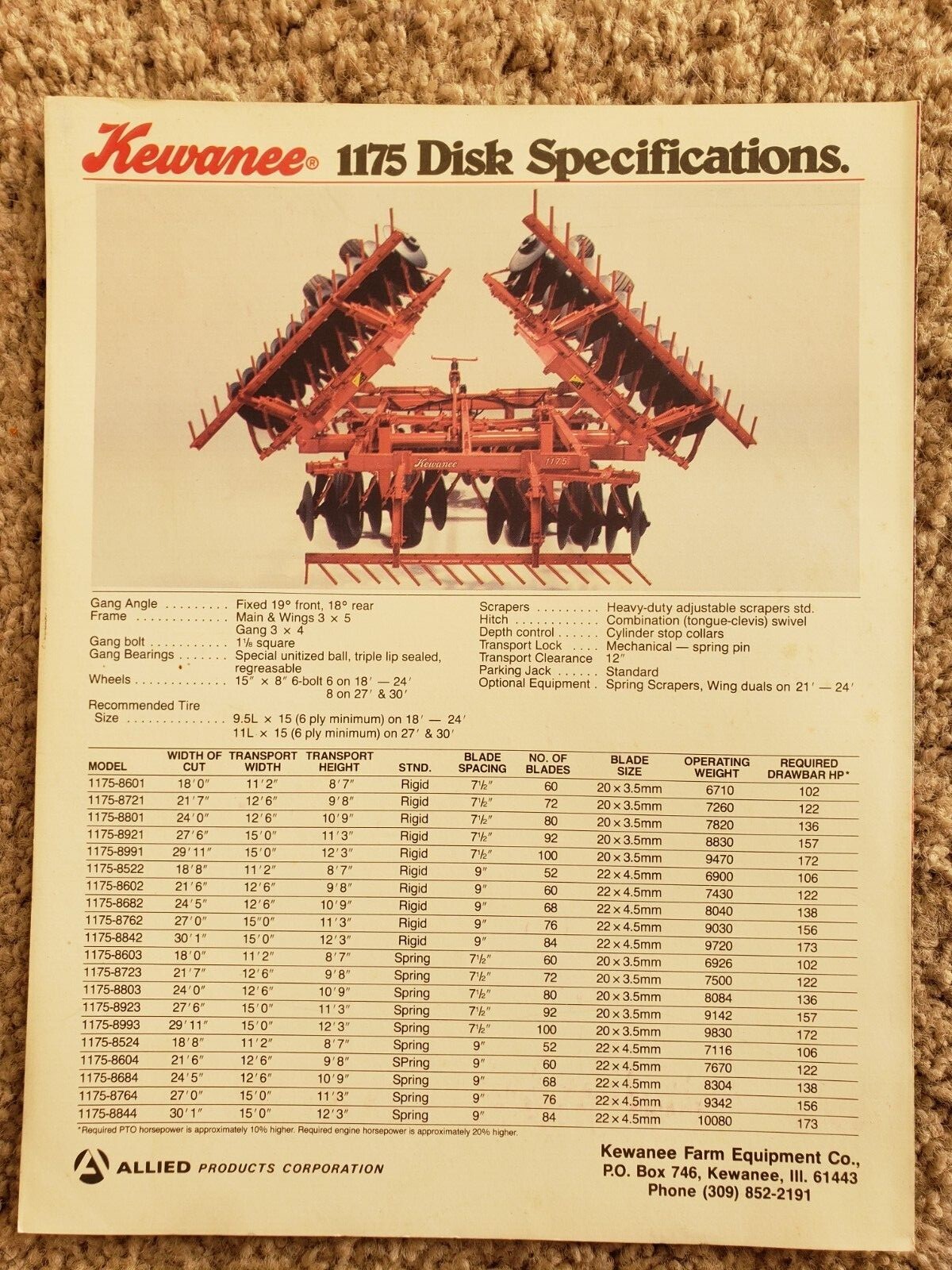 Kewanee 1175 Disk Sales Brochure H