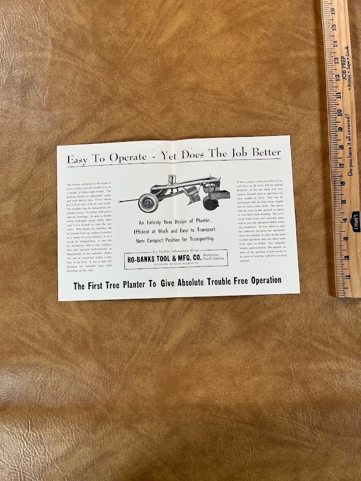 Nuway Tree Planter Ro-Banks Tool & MFG Brochure Wahpeton North Dakota