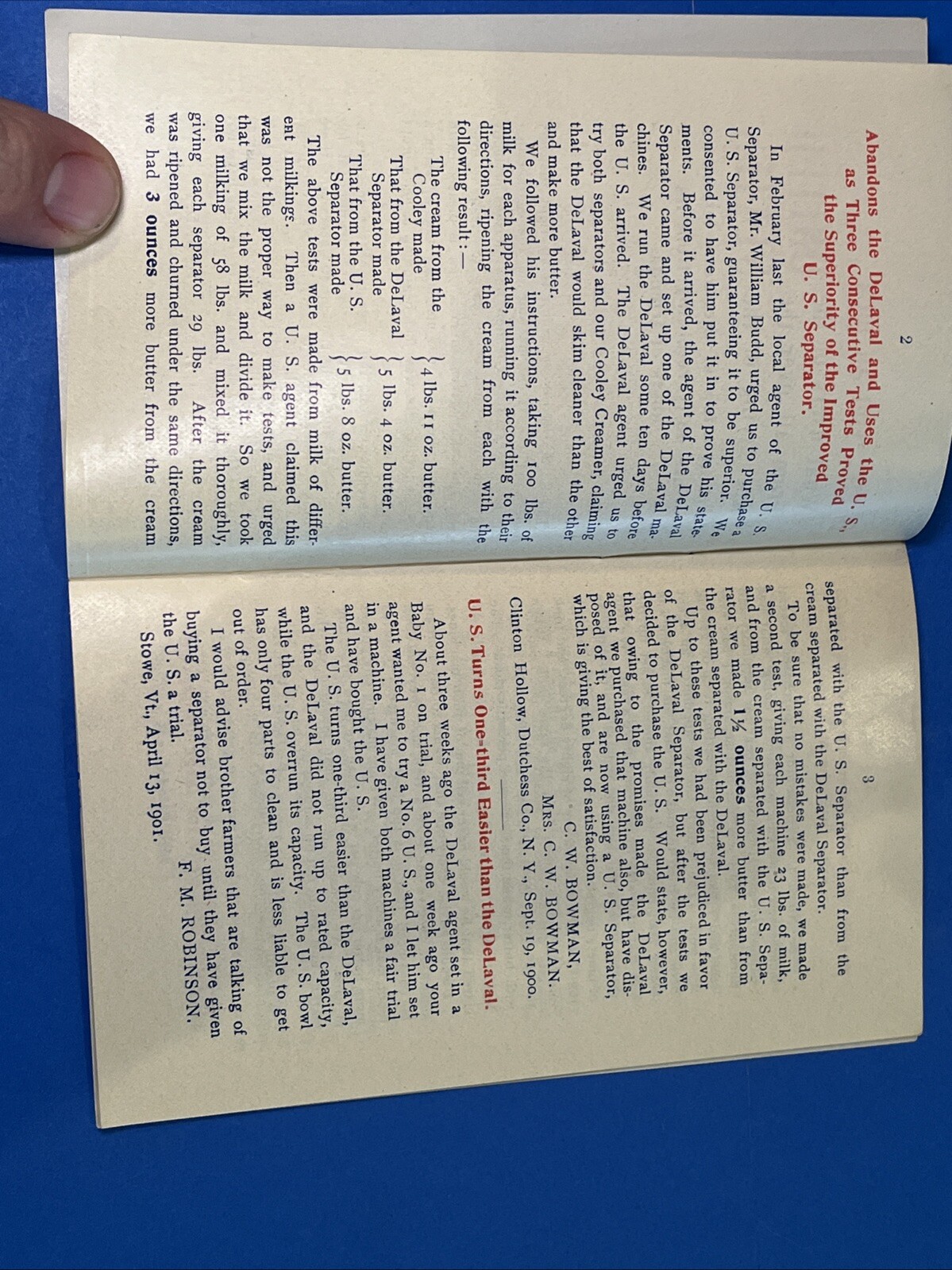 Vintage US Separator Cream Interesting Experiences Testimonial Book Advertising