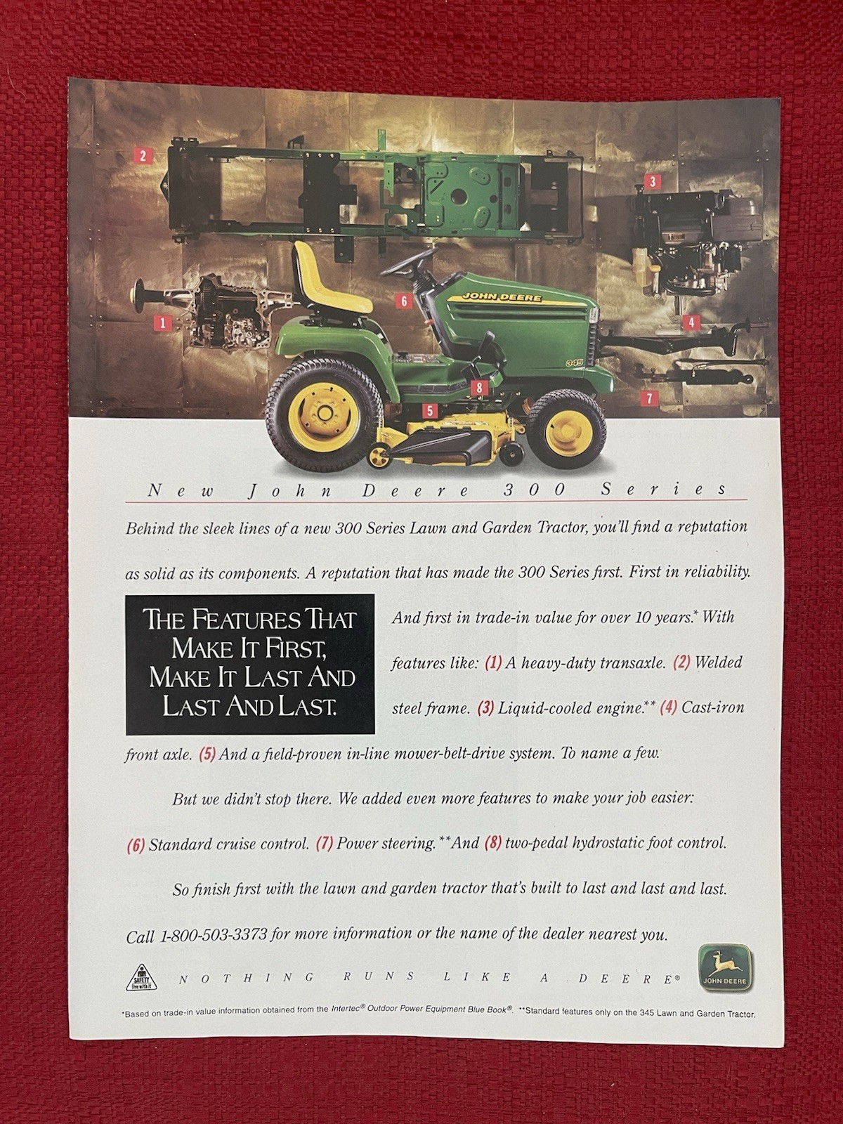 Vintage 1995 John Deere 300 Series Garden Tractor Riding Lawn Mower Print Ad