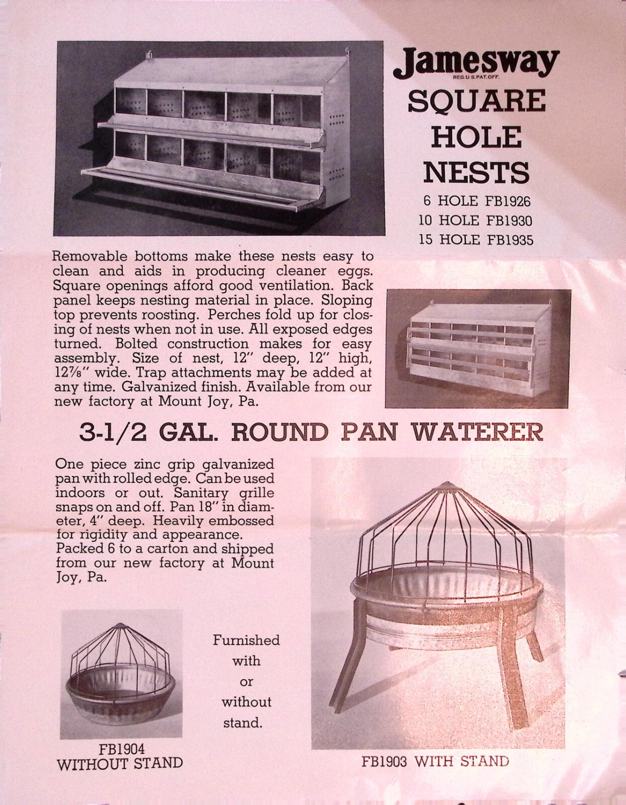Jamesway Poultry Supply Dealer Letter & Ad 1940s Nests Waterers Feeders Mt Joy