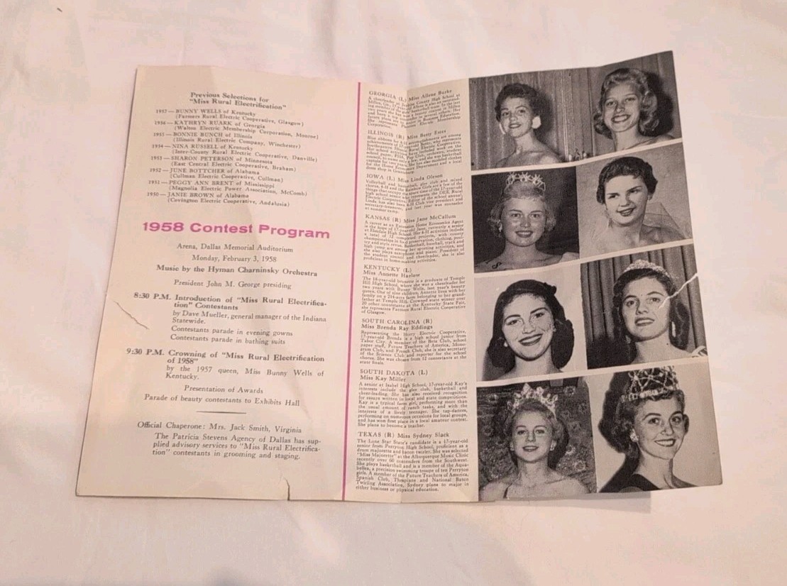 1958 Miss Rural Electrification Contest Program Beauty Pageant Pamplet REA Farm