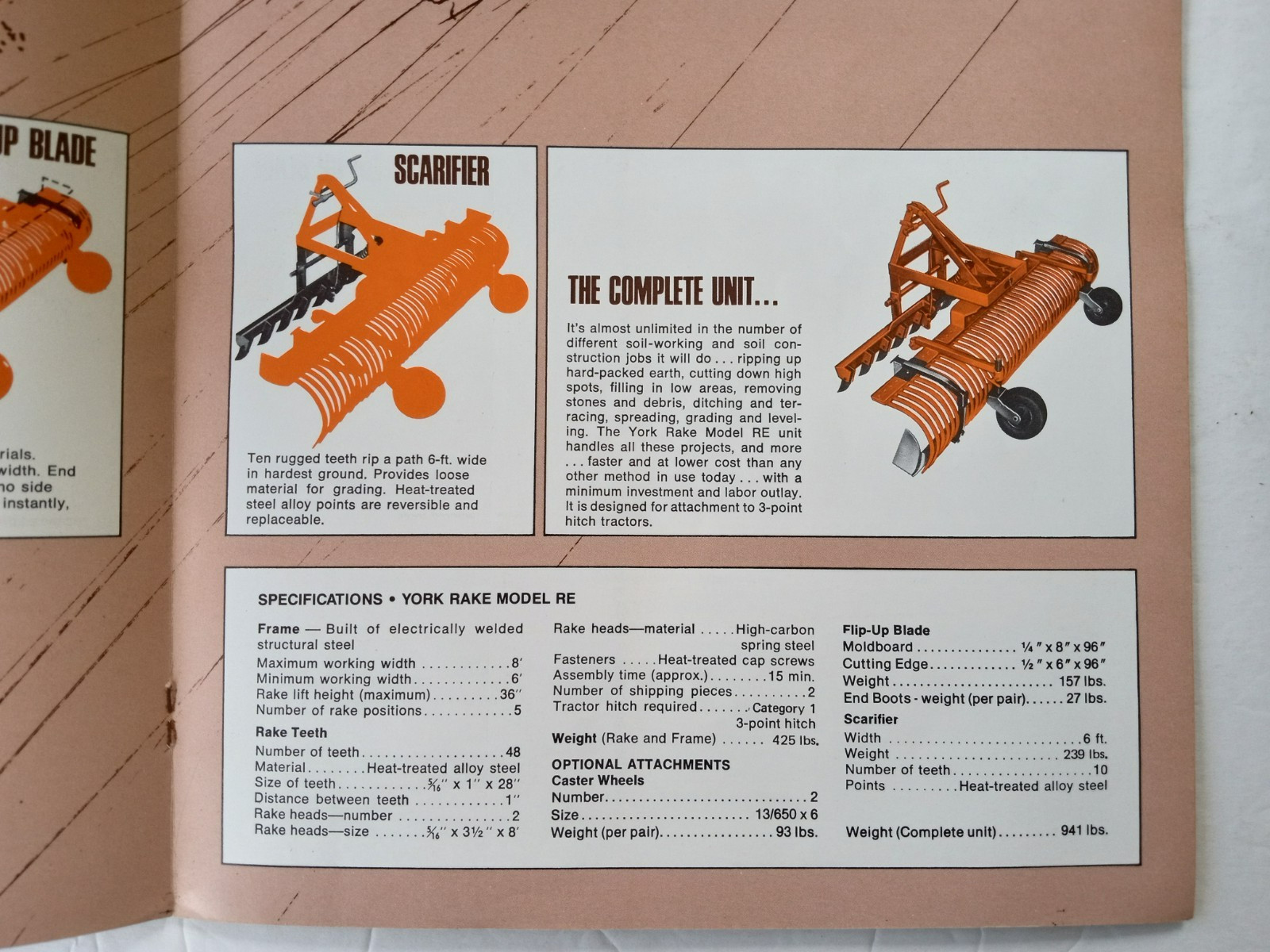 YORK RAKES Sales Brochure Models PRO RE RS TA1 TA2 RW Catalog 1970&rsquo;s