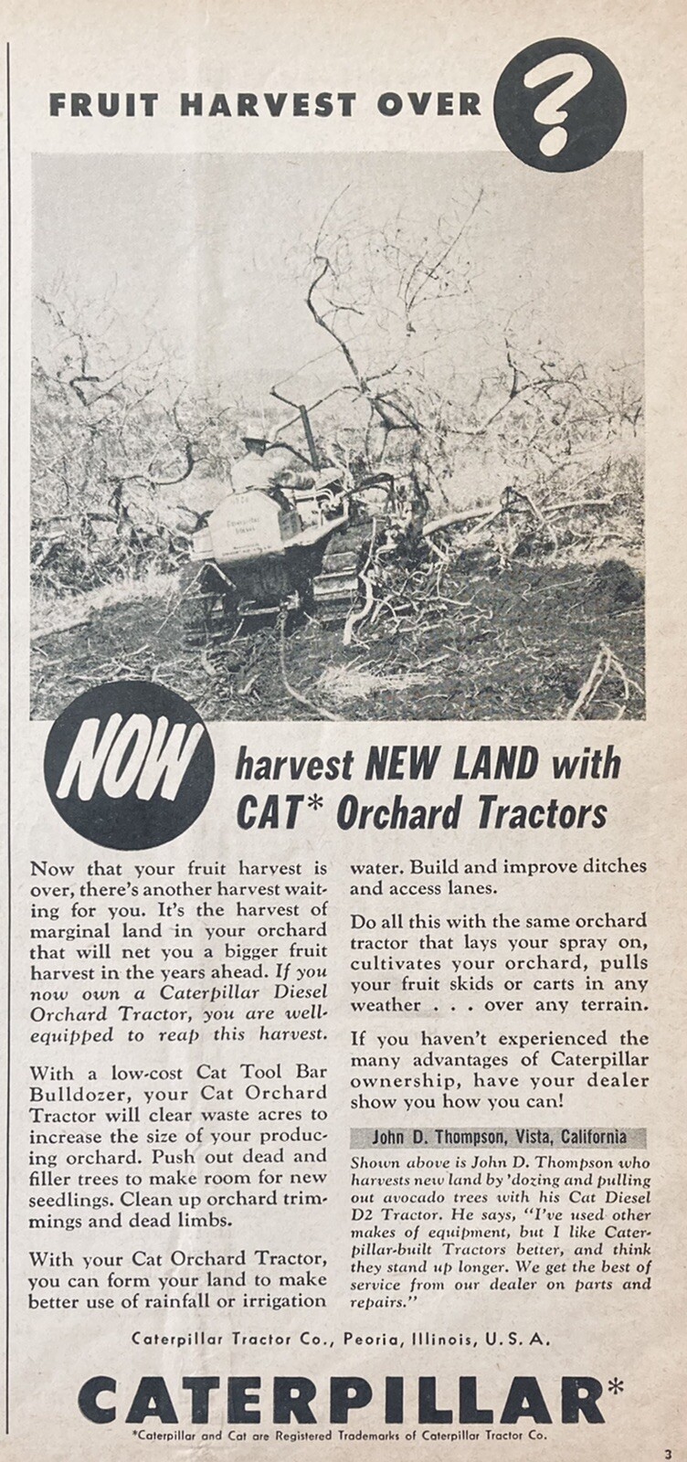 1955 AD(XG14)~CATERPILLAR TRACTOR CO. PEORIA, ILL. CAT ORCHARD TRACTORS