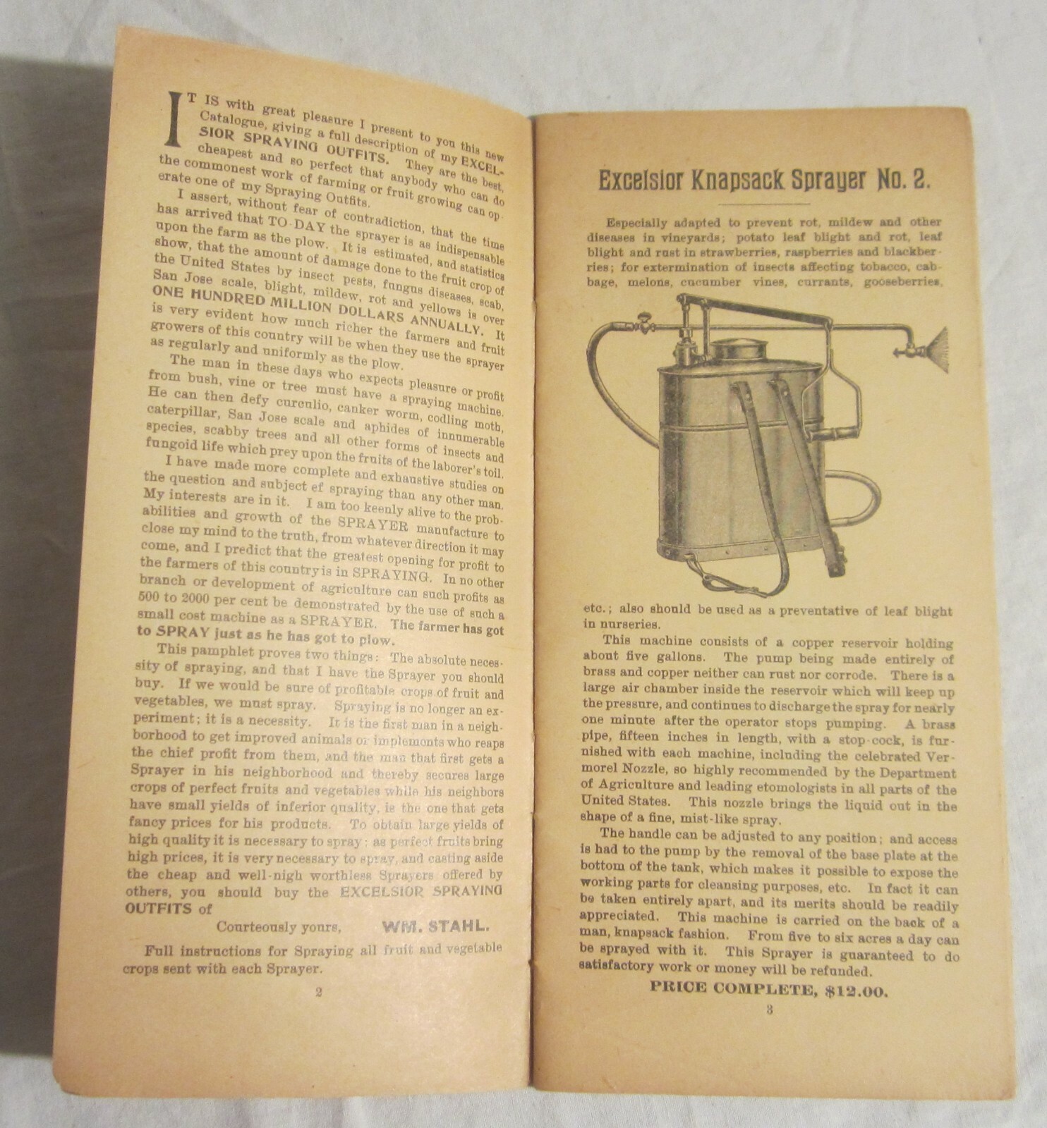 EXCELSIOR FRUIT SPRAYING OUTFITS Catalog – WILLIAM STAHL, Quincy, Illinois, 1900