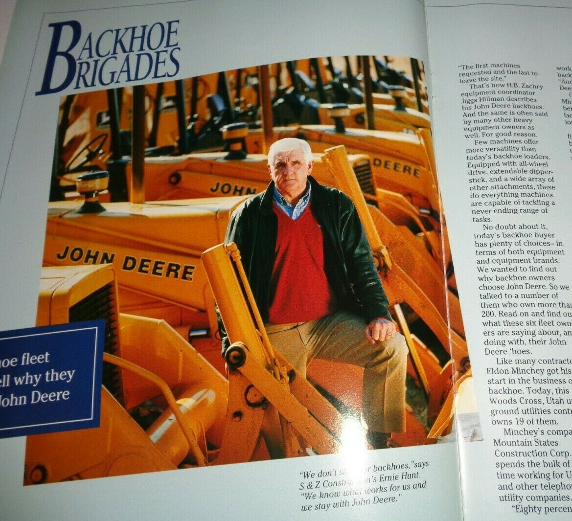 John Deere « Backhoe Brigades » Sales Brochure 5/94 310C/D 190E Excavator 482C JD