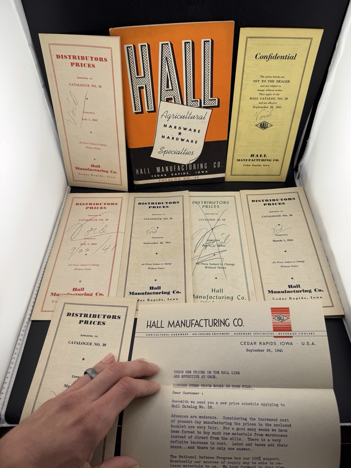 Specialty catalog HALL MANUFACTURING COMPANY Cedar Rapids IOWA W/ Others