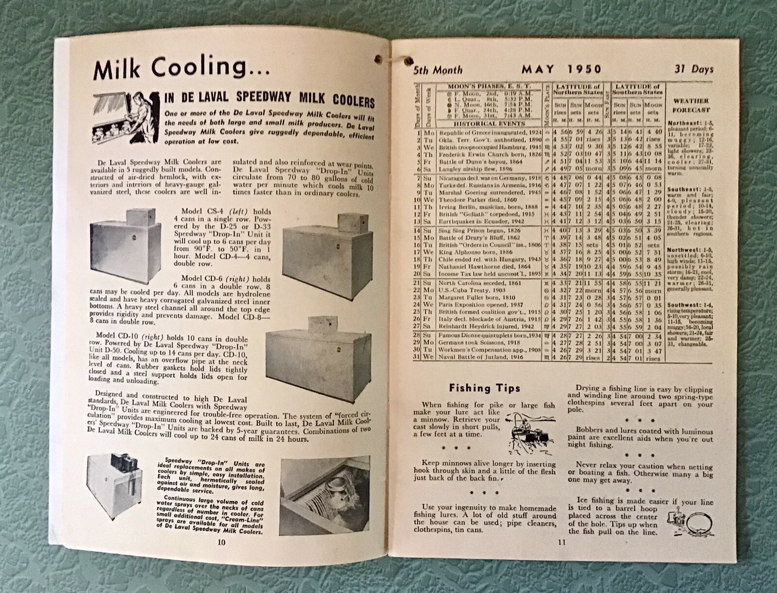 1950 DELAVAL Almanac Yearbook Weather Farm Dairy Agriculture JOHN DEERE SALES