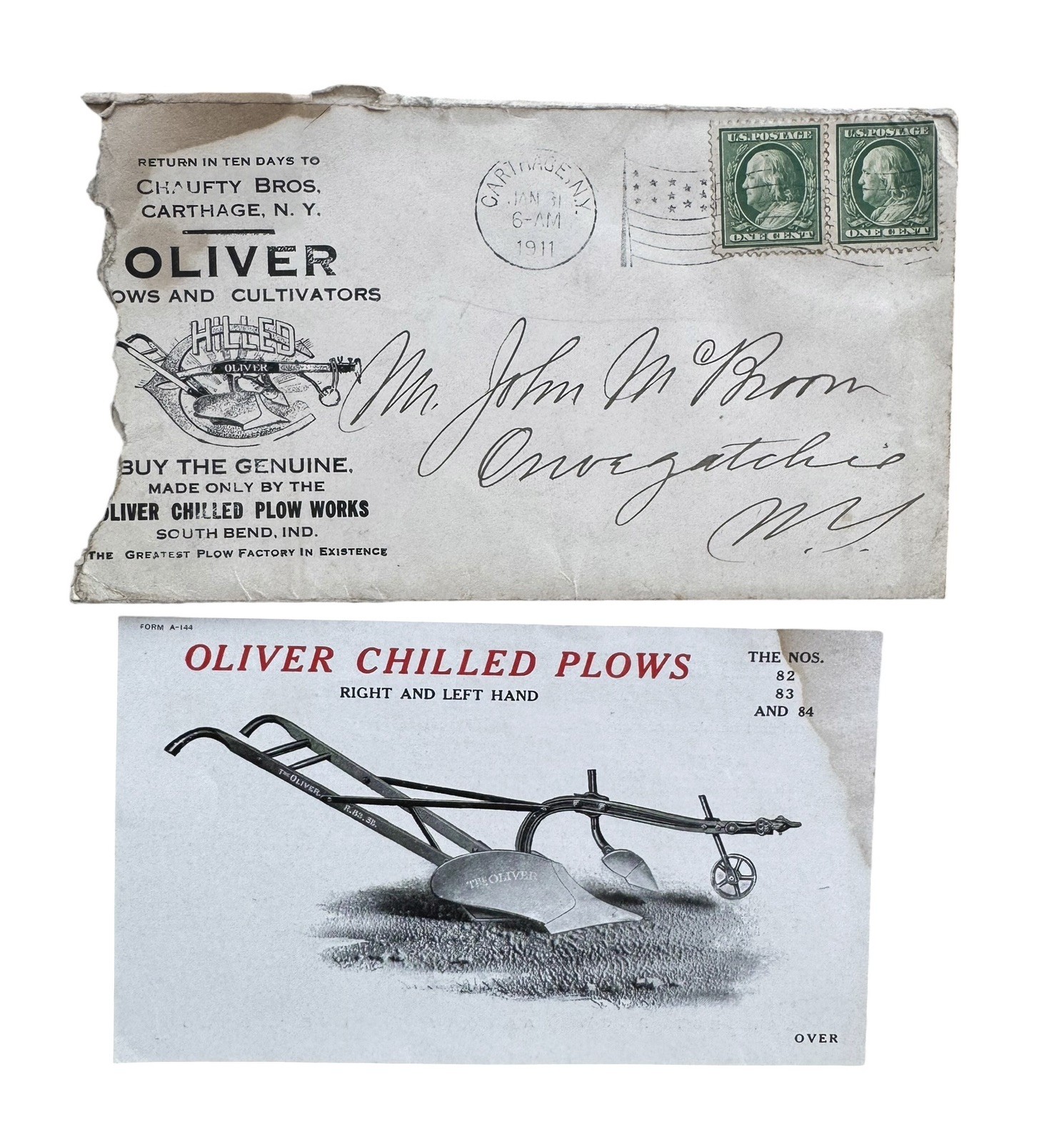 Early 1911 Oliver Chilled Plow Works Farm Advertising Brochure w/Envelope