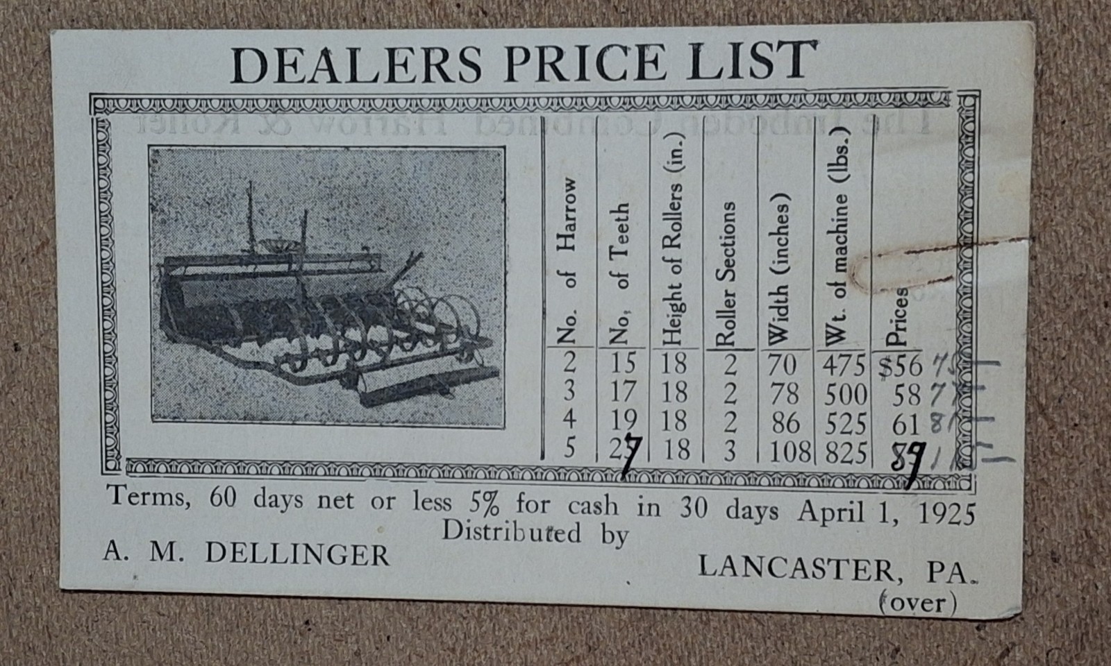 VTG 1925 IMBODEN HARROW & ROLLER Cleona Lancaster PA Advertising Card Farming