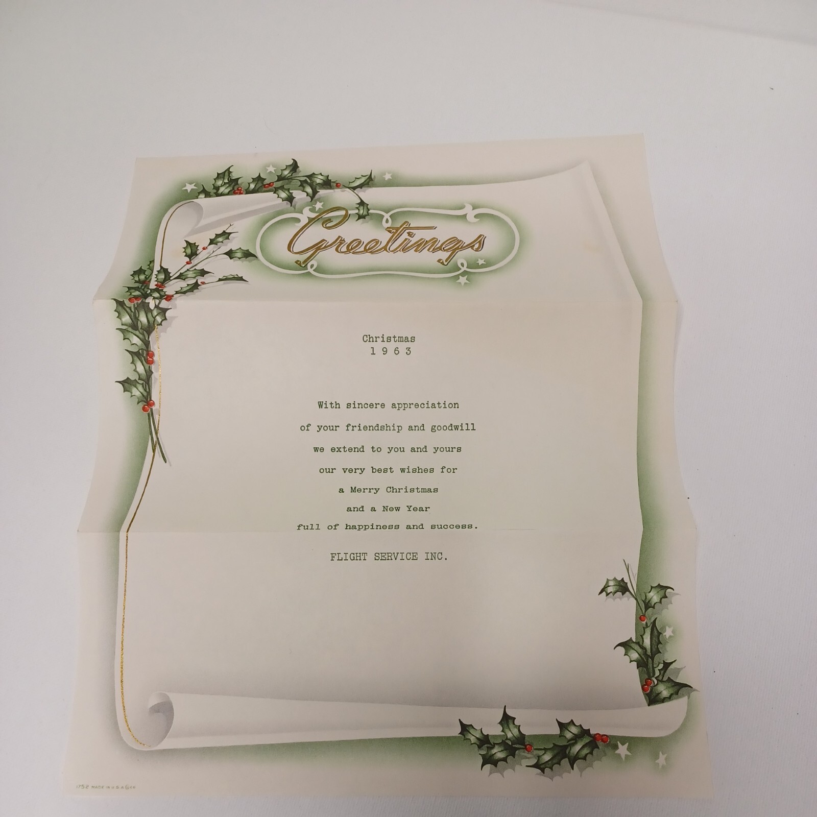 Vintage Flight Service Inc. 1963 Company Christmas Greeting Letter ALABAMA crop