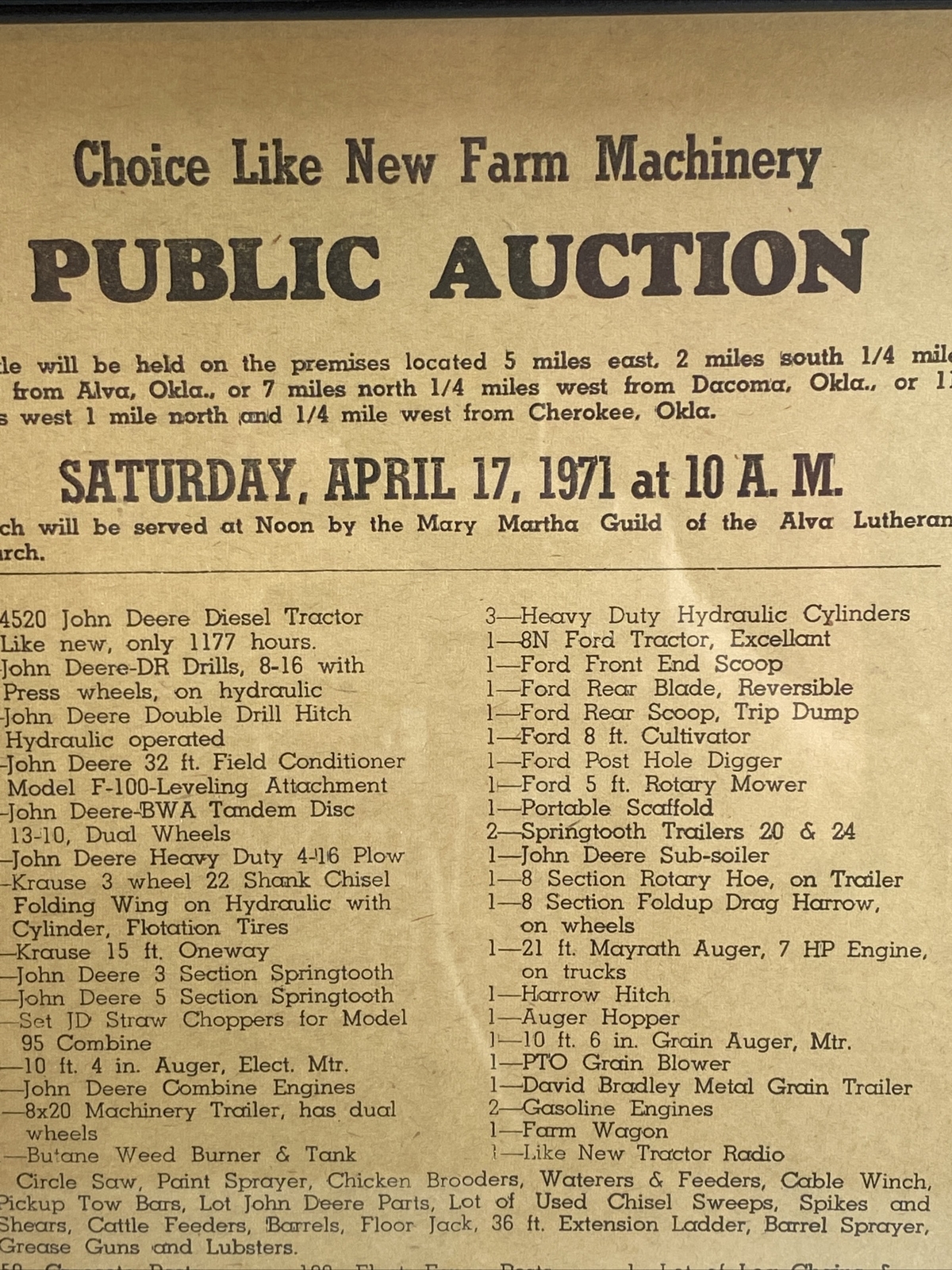 1971 Farm Auction Bill Mrs. Albert “Butch“ Rauh Owner, Auctioneer Clyde Jones