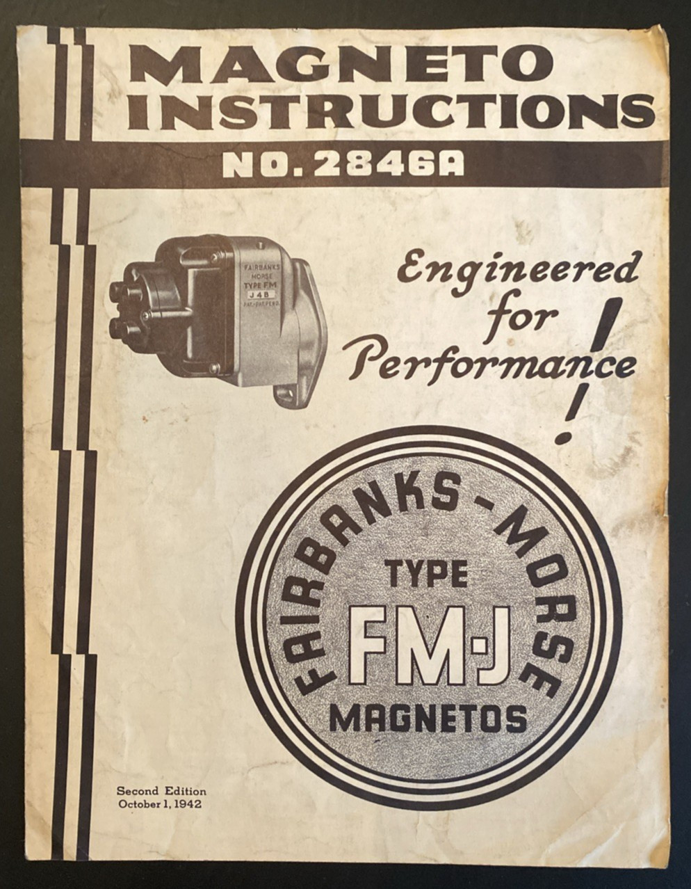 Original OEM 1942 Fairbanks Morse Model FM-J Magnetos Instruction Manual