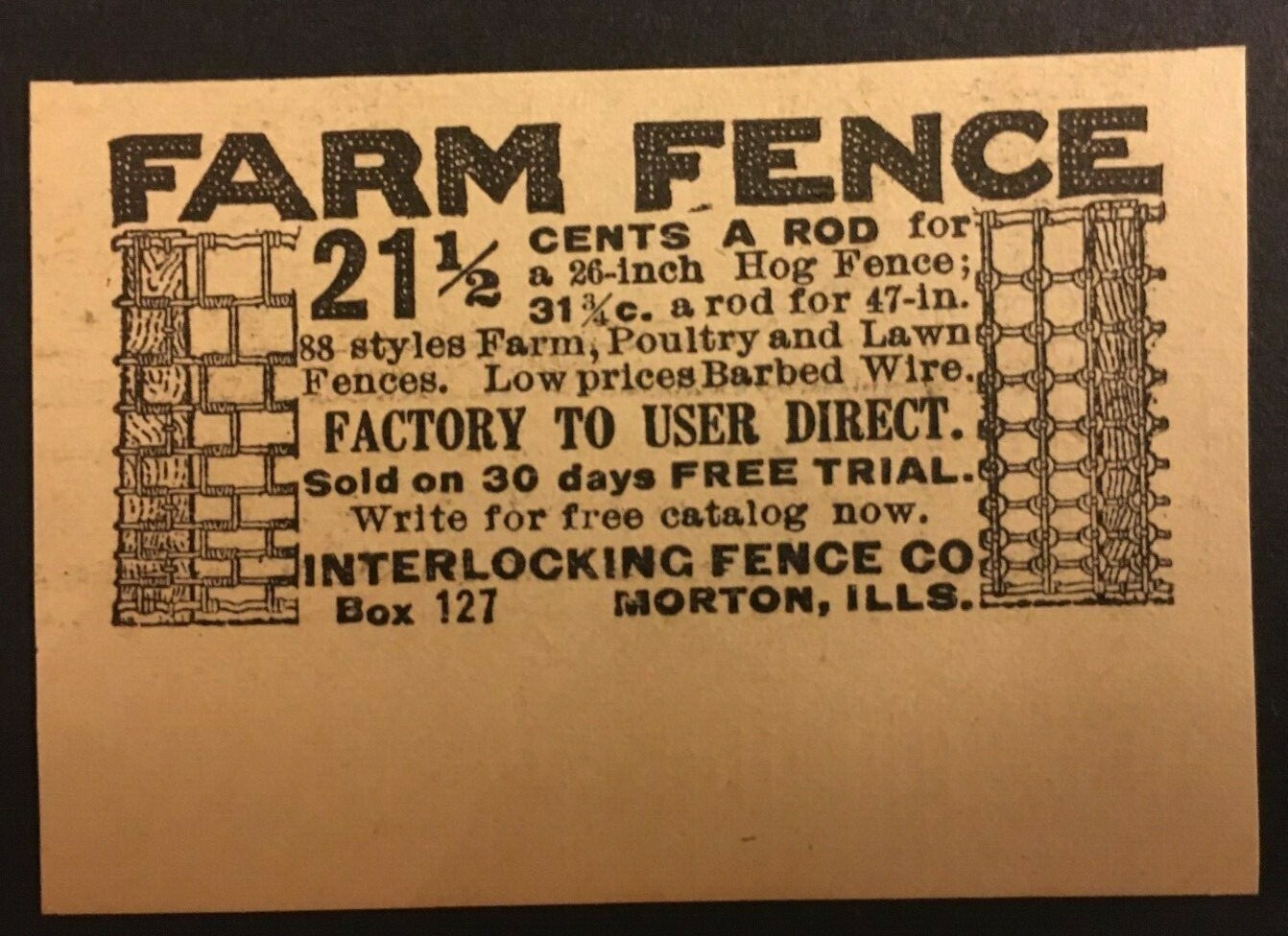 Vintage Interlocking Fence Co. Newspaper / Magazine Ad – Morton Buildings