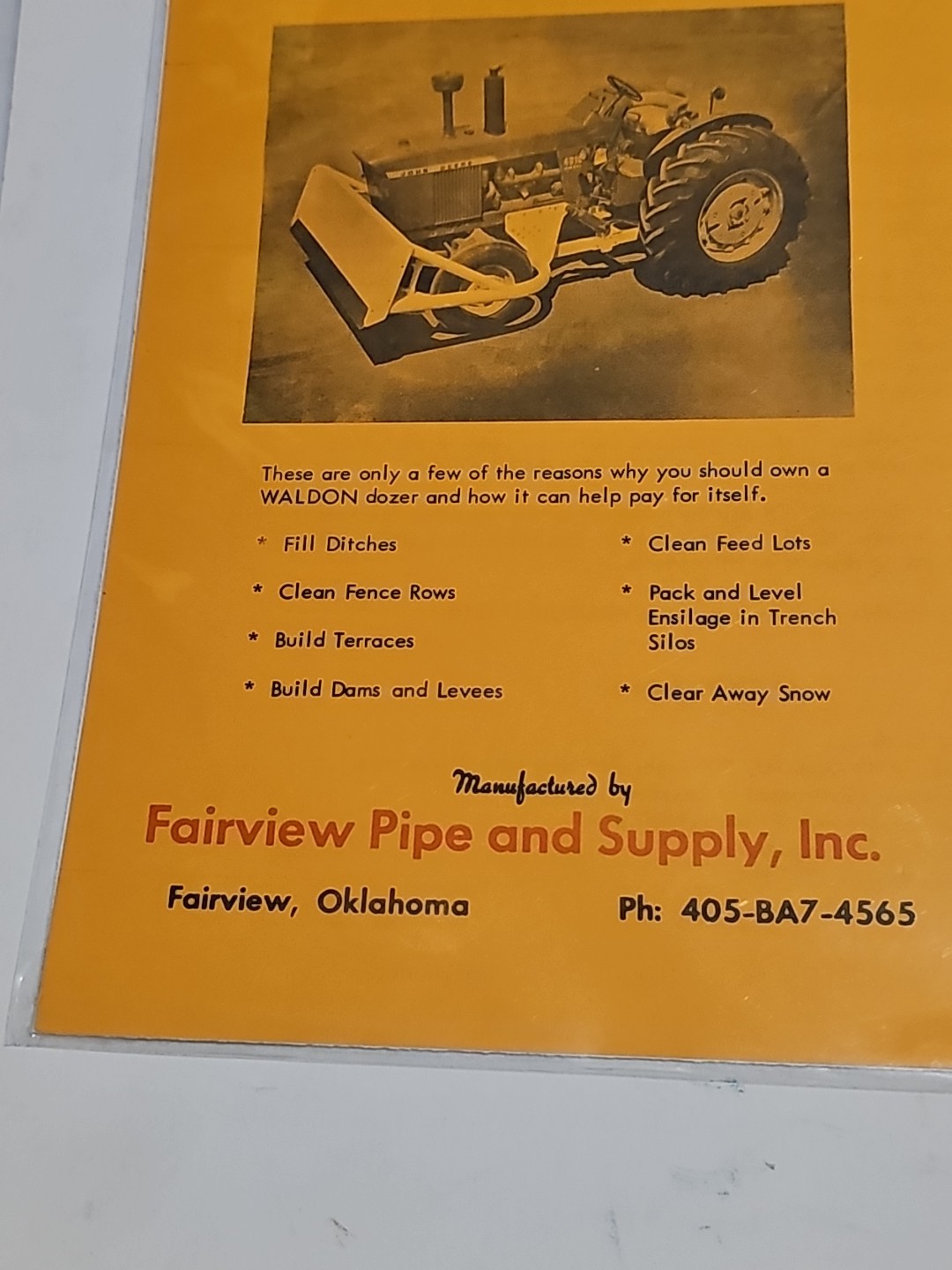 Vintage Waldon Farm Tractor Bulldozer Sales Ad Sheet