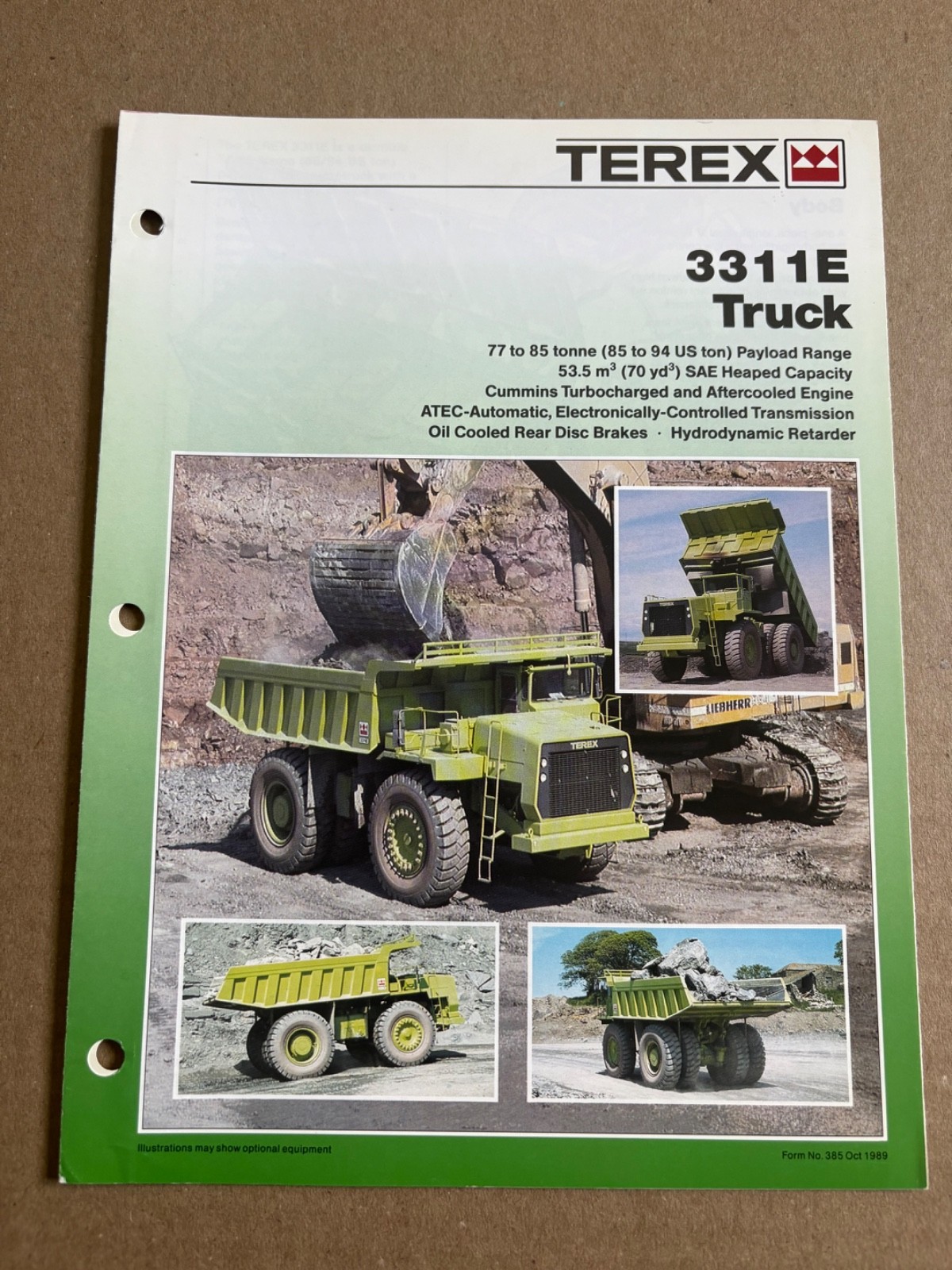 Vintage Terex 3311E Dump Truck Specifications Sales Brochure