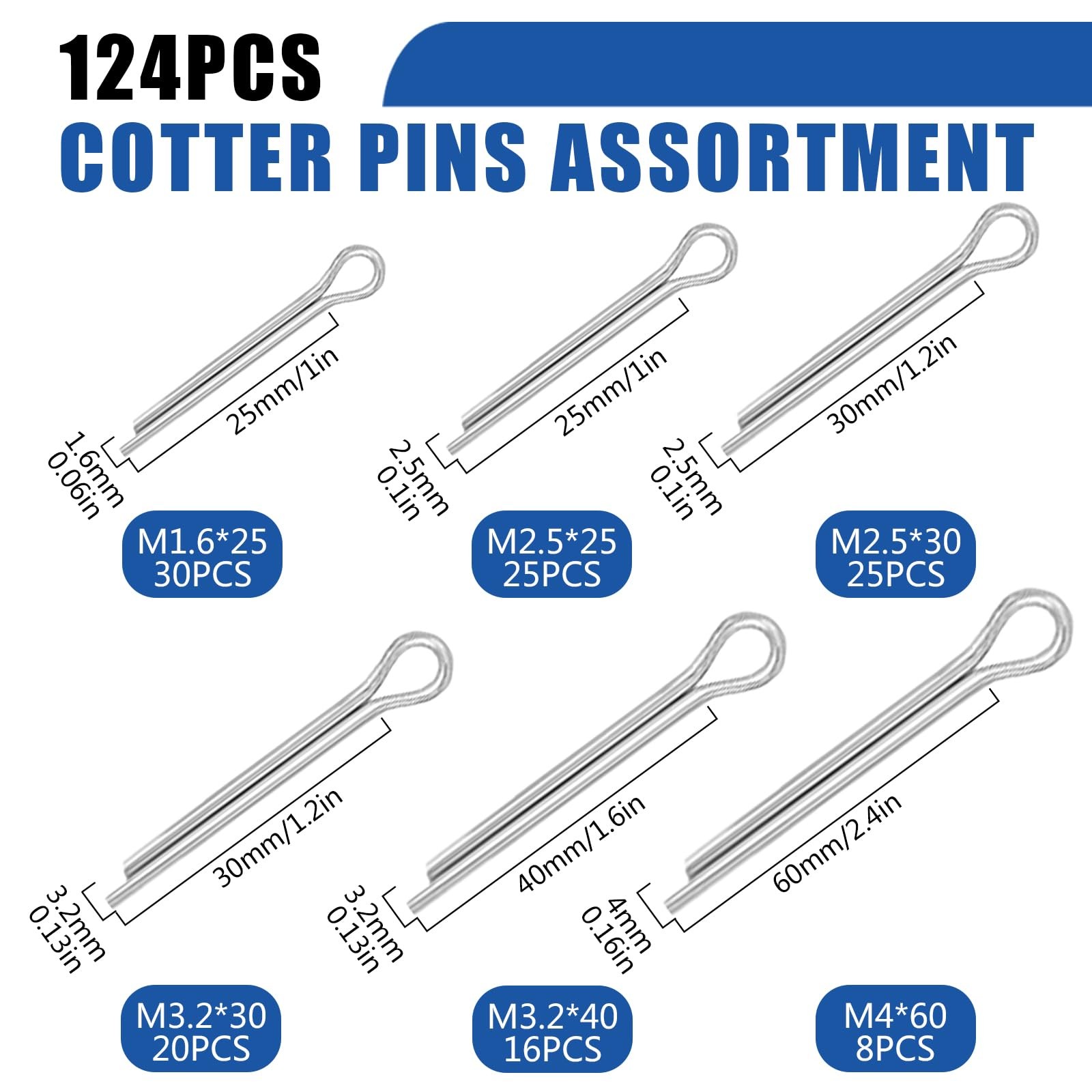 365PCS Trailer Hitch Pin Assortment Kit, Heavy Duty Cotter Pins R Clips Locki…