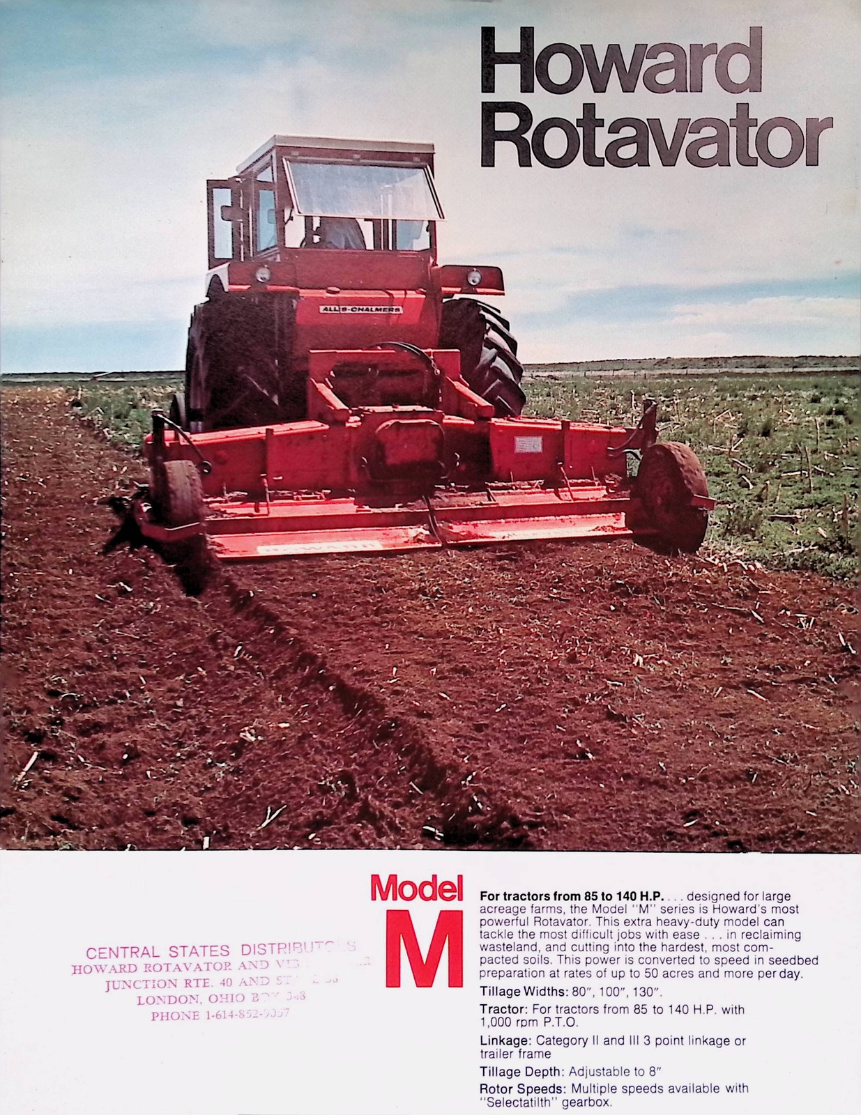 Vintage Farm Advertisement Spec Sheet Howard Rotavator Model M For Many Jobs