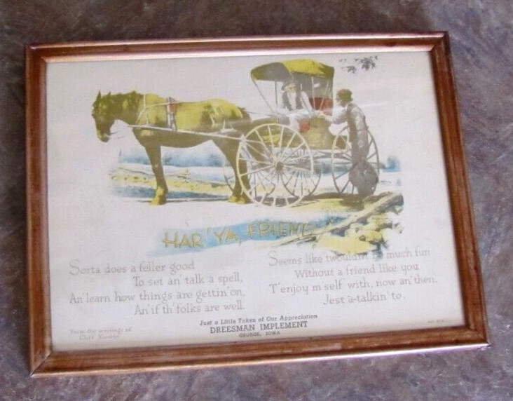 Rare Vintage Advertising Picture Dreesman Implement George Iowa Horse & Buggy