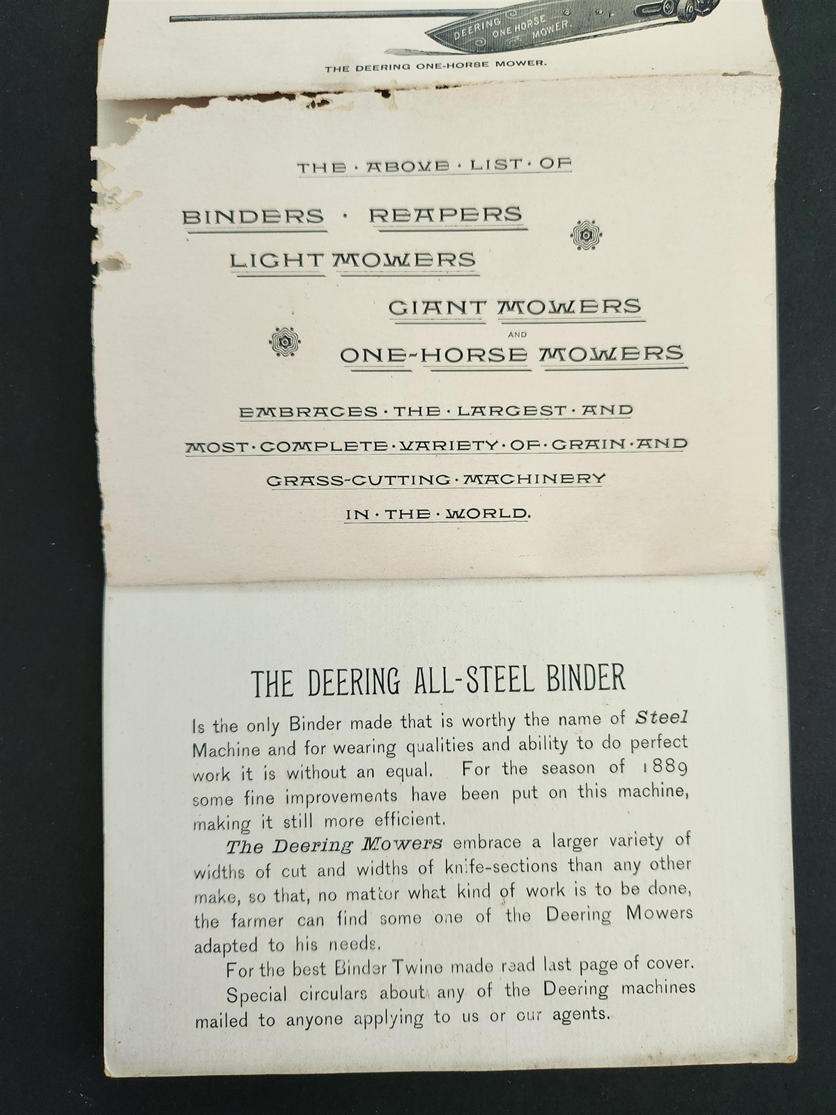 1888 antique Wm DEERING & Co chicago il AD SOUVENIR Brochure Harvest Machinery
