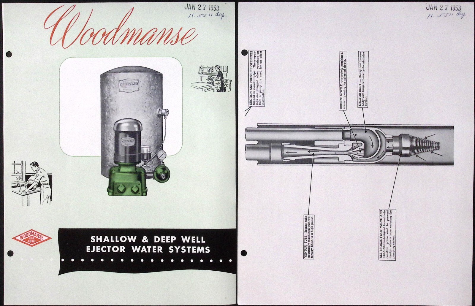 1953 Woodmanse Shallow and Deep Well Ejector Water Systems Brochure