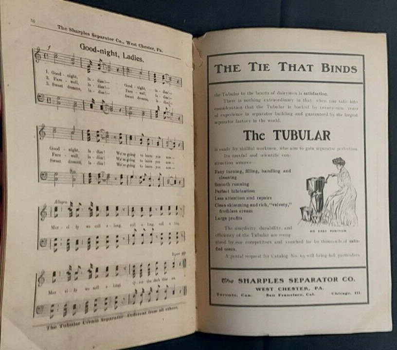 Old Advertising Premium Old Time Song Book Sharples Separator Co West Chester PA