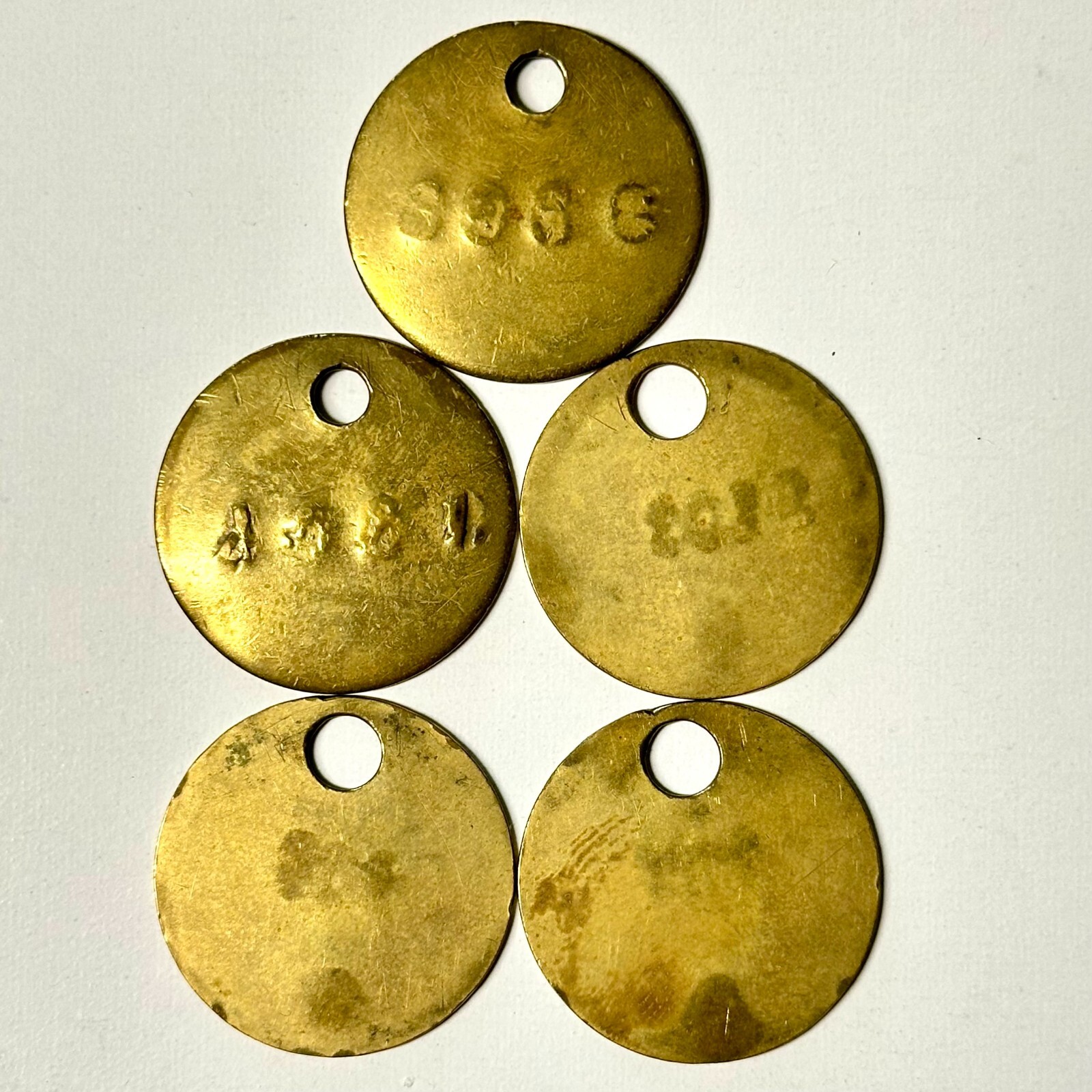 Baggage Check Tool Check Stamped Vintage Brass 1.25&Prime; Tag LOT OF 5