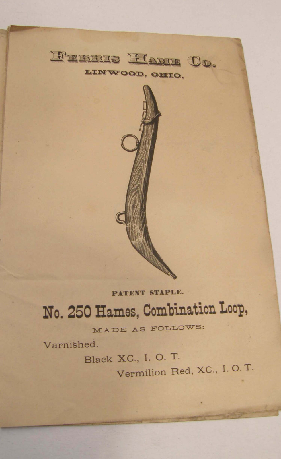 ANTIQUE c1870 BROCHURE FERRIS HAME CO LINWOOD OHIO HAMILTON COUNTY HORSE COLLAR